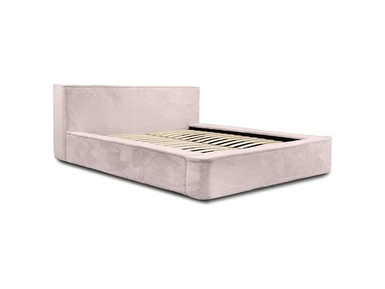 Cama con canapé ORLANE – Rosa Polvo de rosa polar – 140x200 cm – Somier elevable – Diseño de alta gama