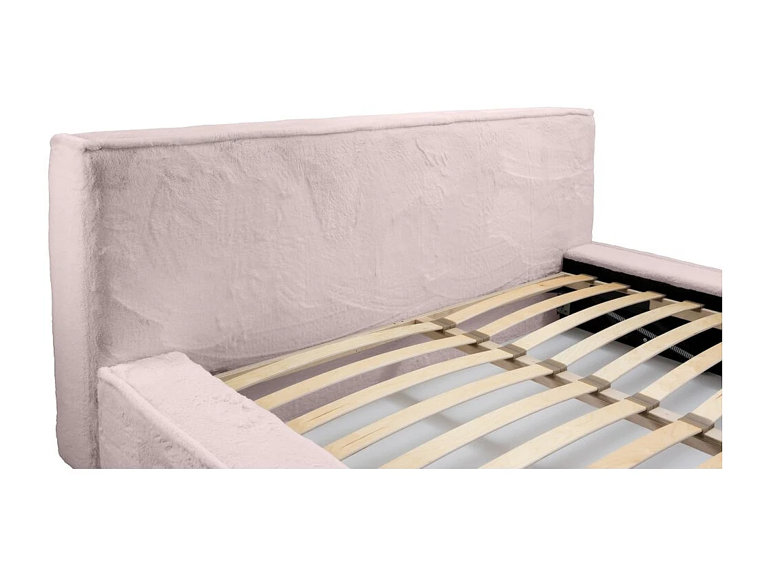 Cama con canapé ORLANE – Rosa Polvo de rosa polar – 140x200 cm – Somier elevable – Diseño de alta gama