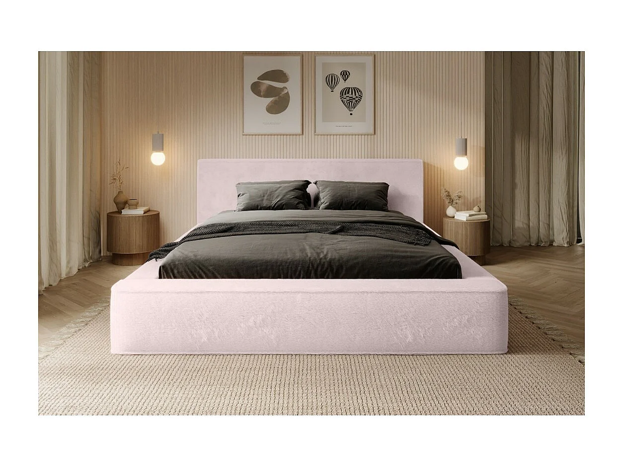 Cama baú ORLANE – Rosa Pó de Rosa Polar – 140x200 cm – Estrado elevatório – Design de alta qualidade