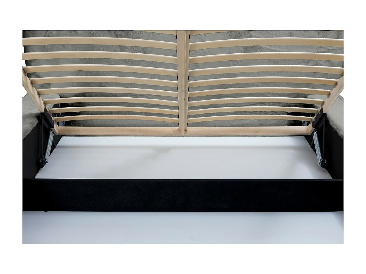 Cama con canapé ORLANE – Gris Carbón Mineral Polar – 160x200 cm – Somier elevable – Diseño de alta gama