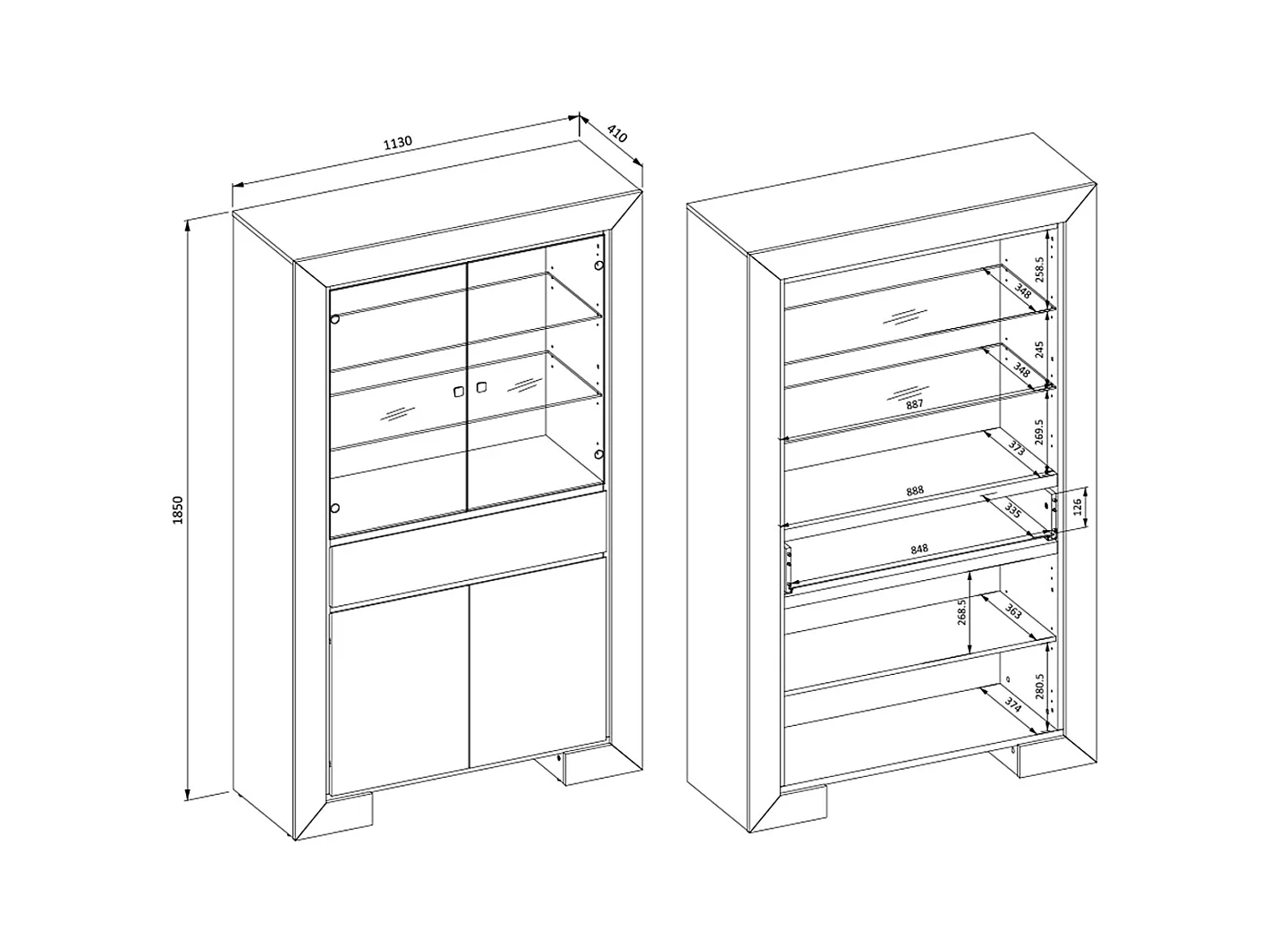 Vaisselier 4 portes 1 tiroir Lucius Bois et Noir
