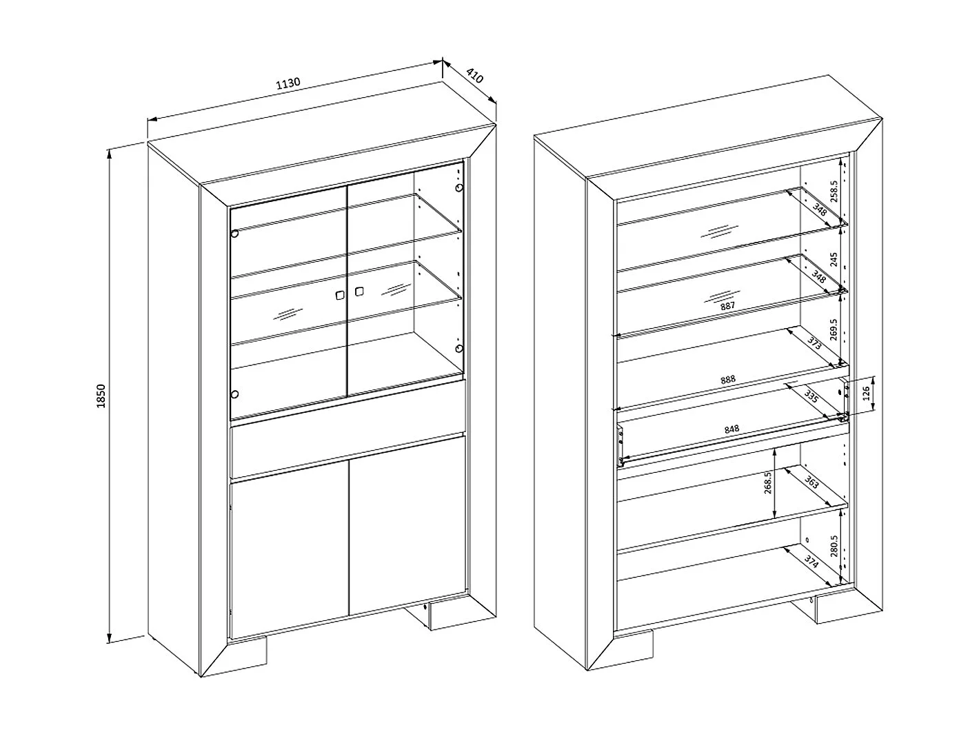 Vaisselier 4 portes 1 tiroir Lucius Bois et Noir