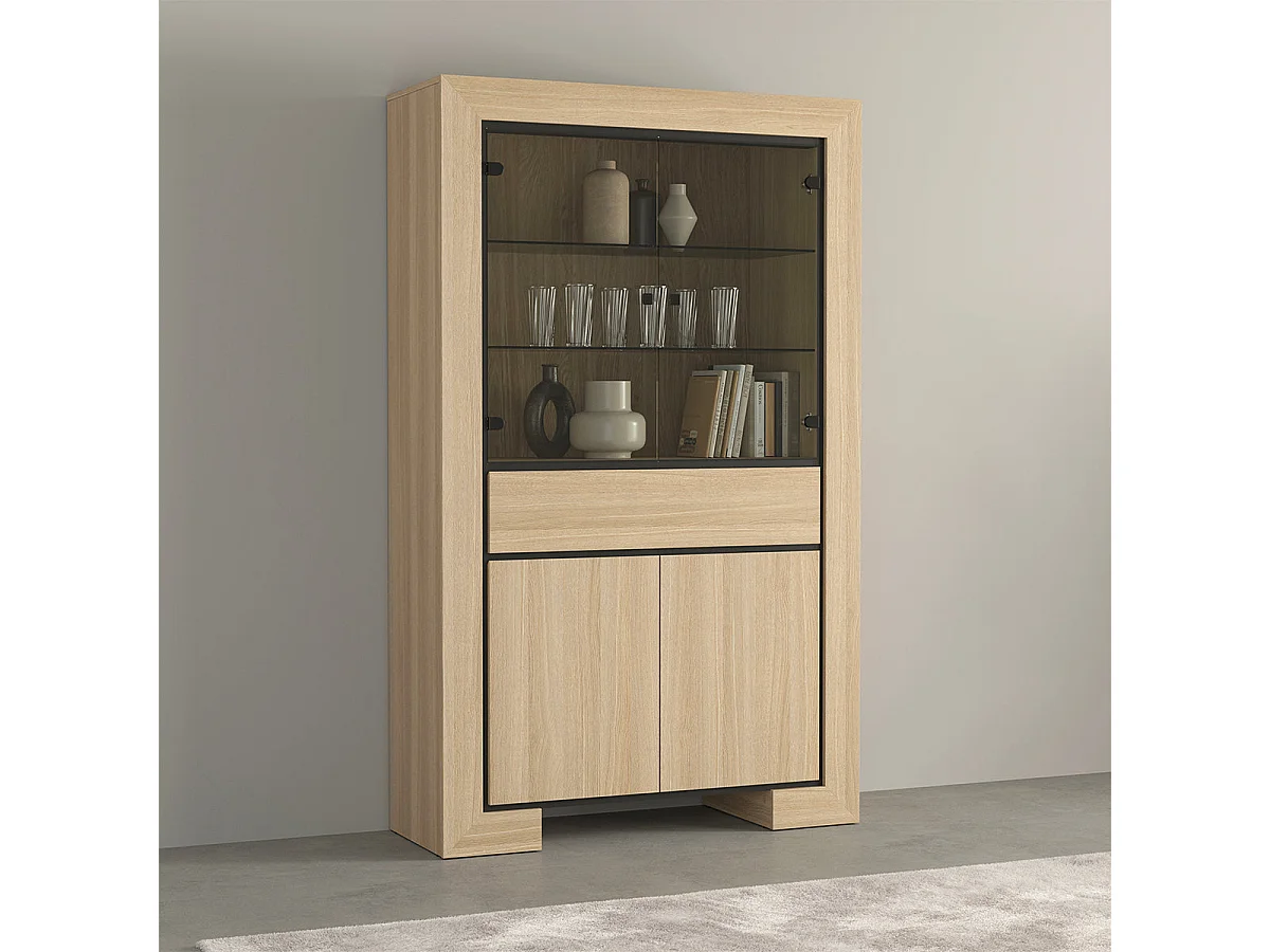 Geschirrschrank mit 4 Türen und 1 Schublade Lucius Holz und Schwarz