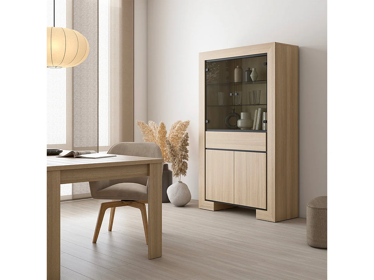 Geschirrschrank mit 4 Türen und 1 Schublade Lucius Holz und Schwarz