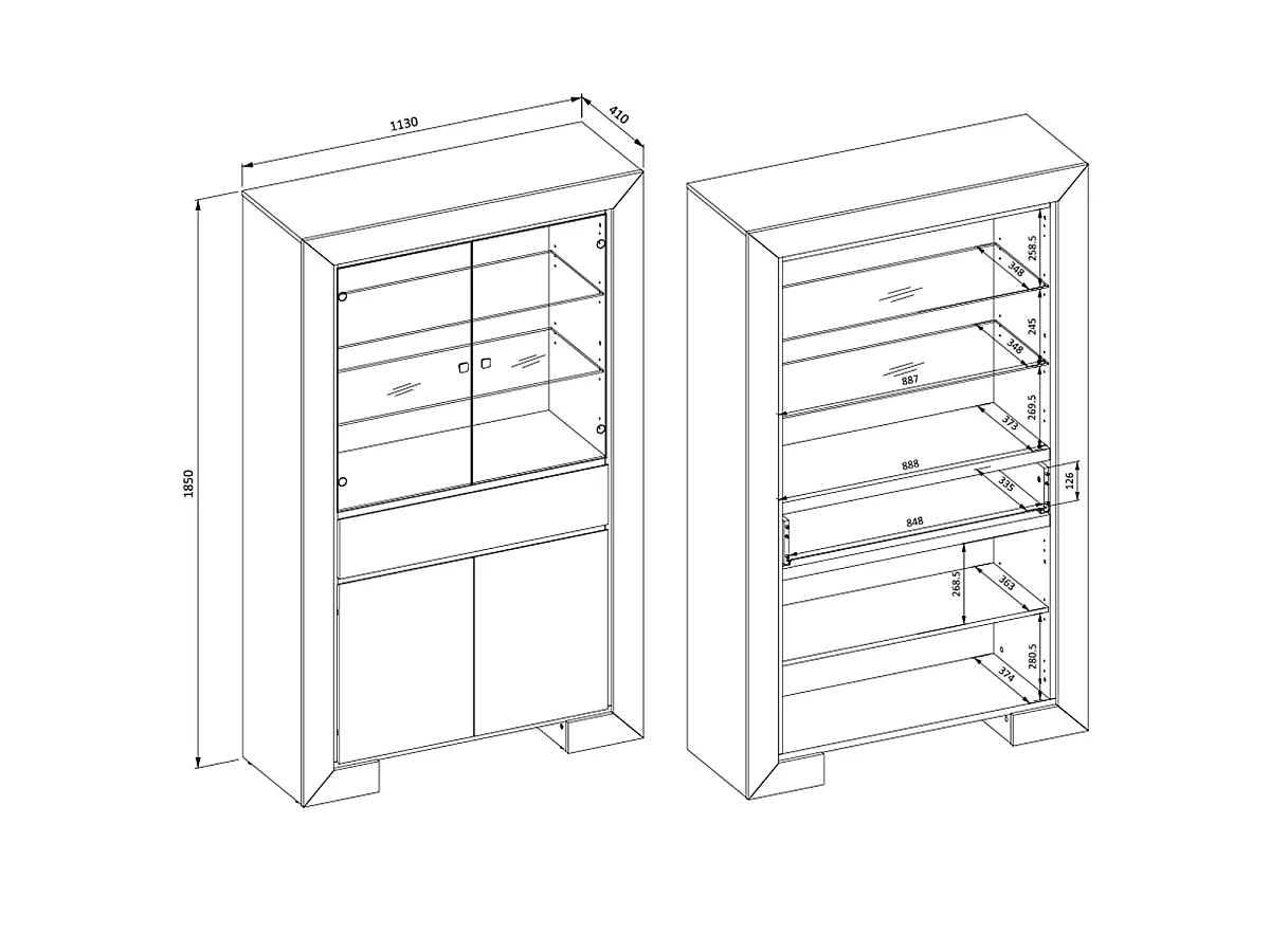 Geschirrschrank mit 4 Türen und 1 Schublade Lucius Holz und Schwarz