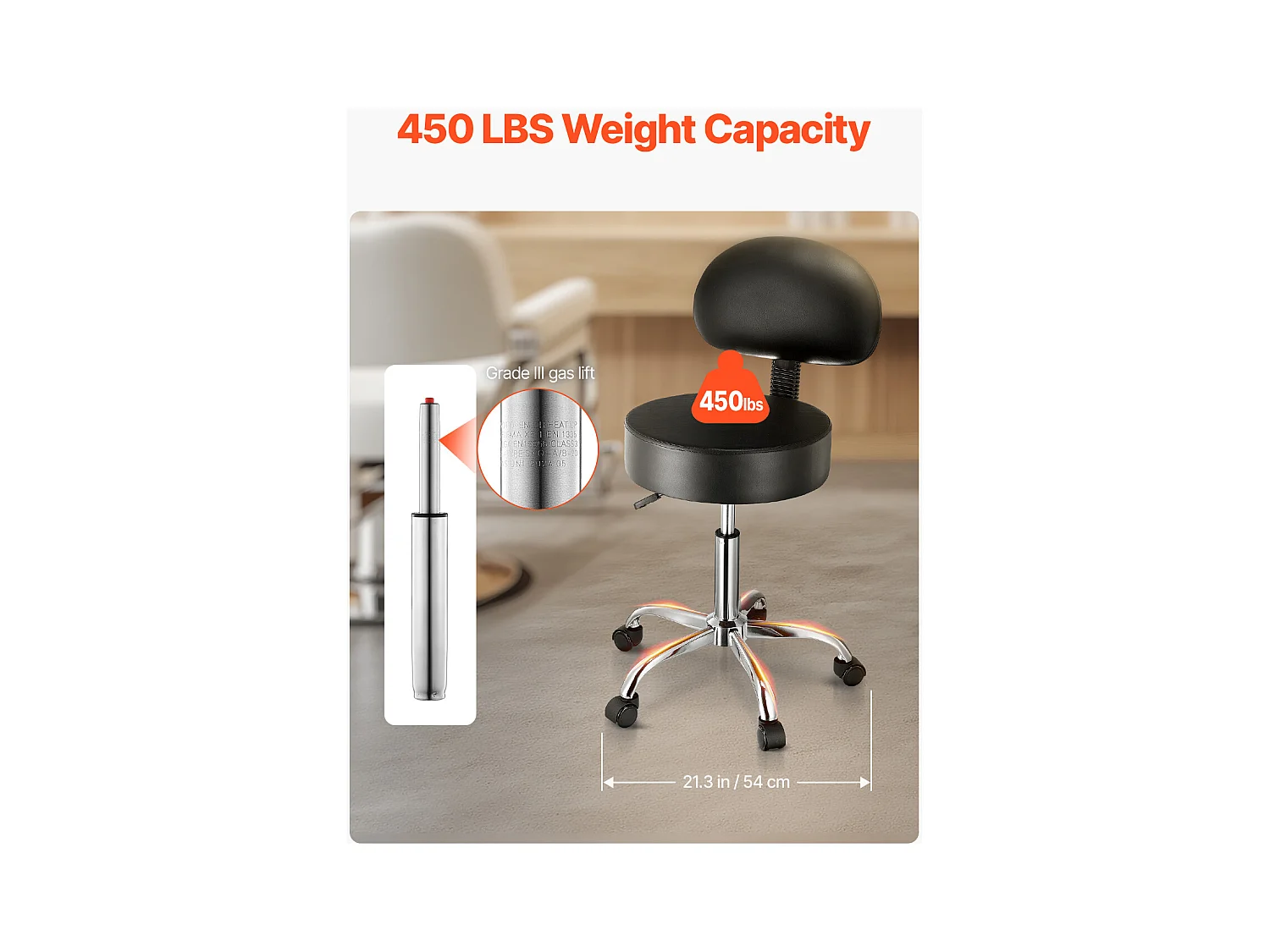 Tabouret de Travail, SucceBuy Tabouret Roulant Rond avec Dossier Réglable en Hauteur Noir