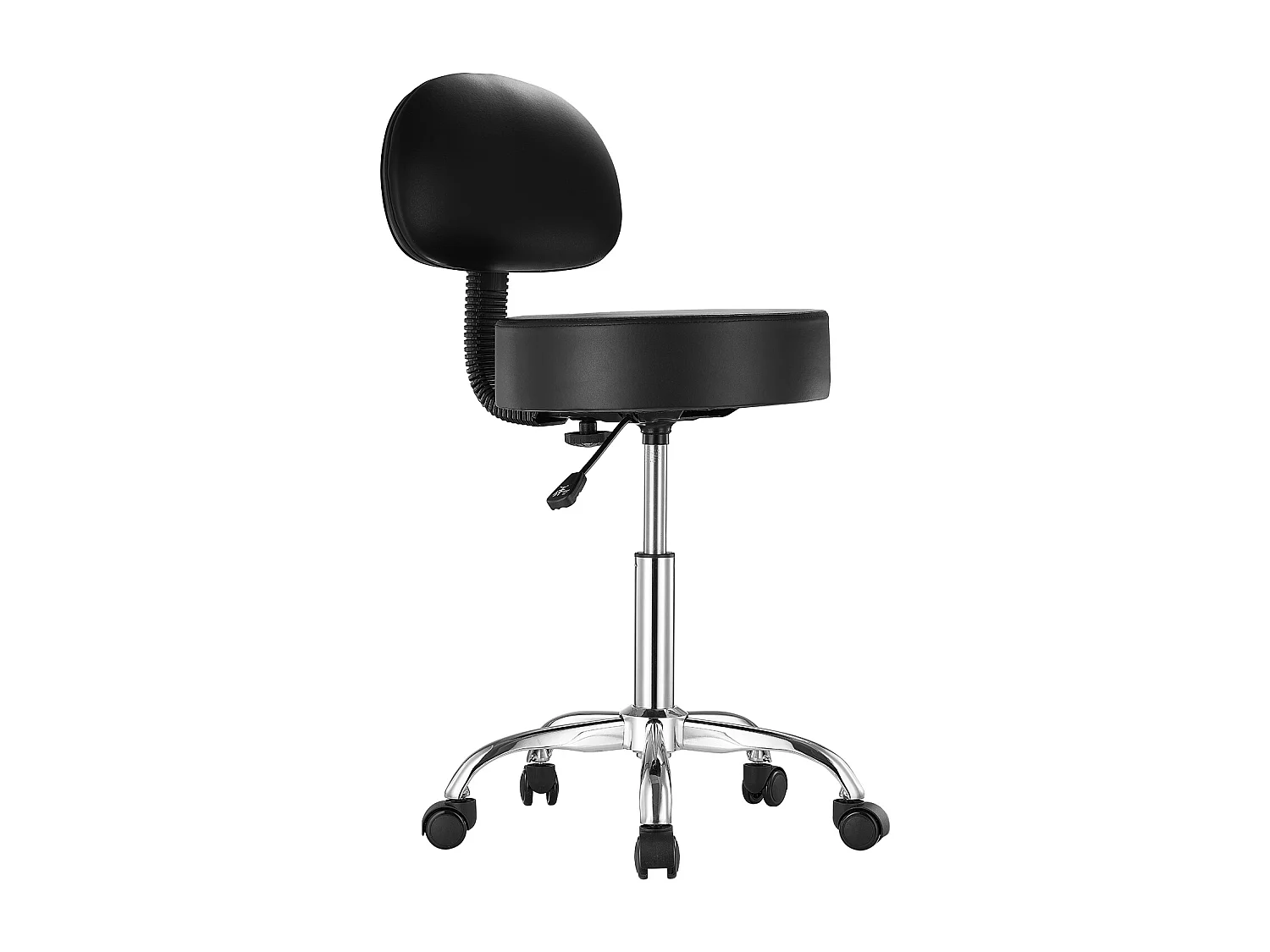 Tabouret de Travail, SucceBuy Tabouret Roulant Rond avec Dossier Réglable en Hauteur Noir