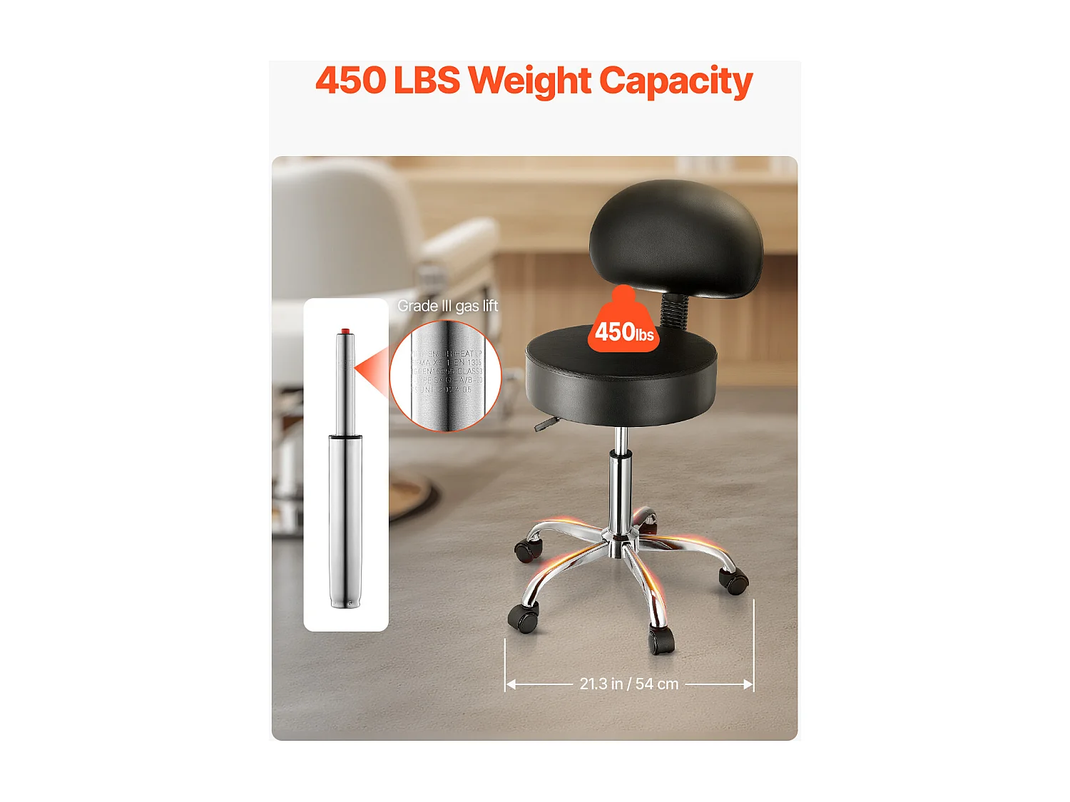 Tabouret de Travail, SucceBuy Tabouret Roulant Rond avec Dossier Réglable en Hauteur Noir