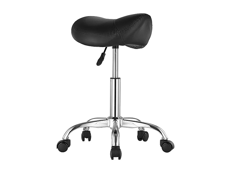 Taburete Ergonómico Tipo Silla de Montar, SucceBuy, Ajustable, de Cuero Sintético con Ruedas, Color Negro