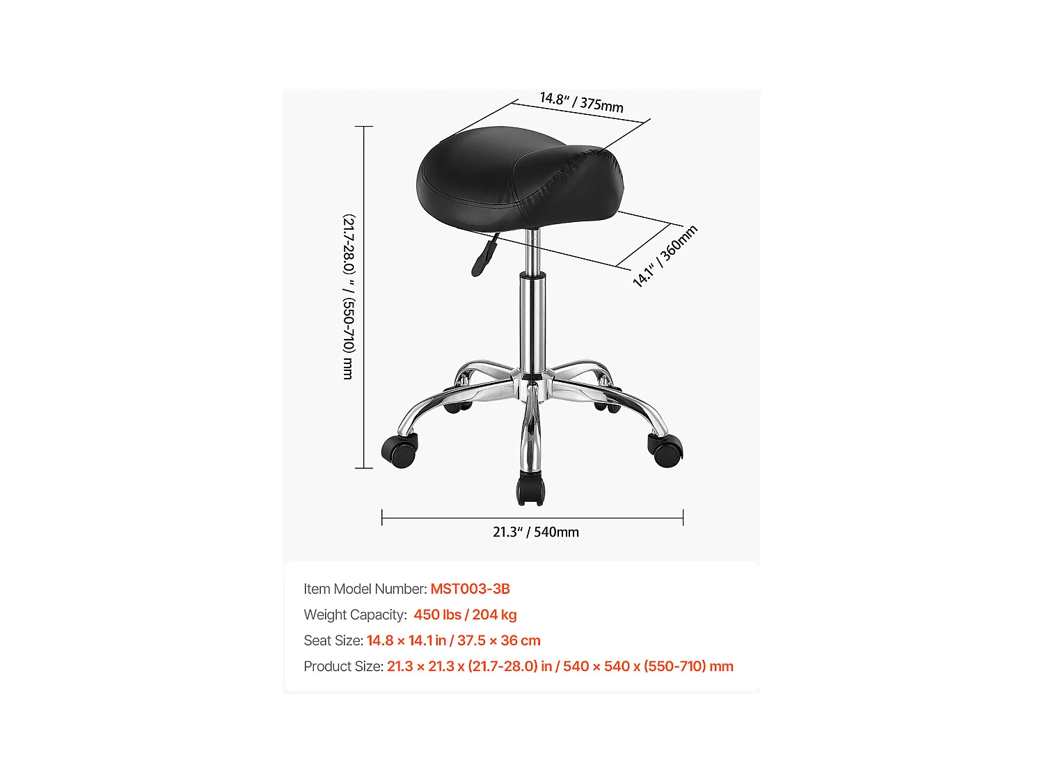 Tabouret Selle Ergonomique, SucceBuy Tabouret de Selle à Roulettes en Cuir PU Réglable Noir