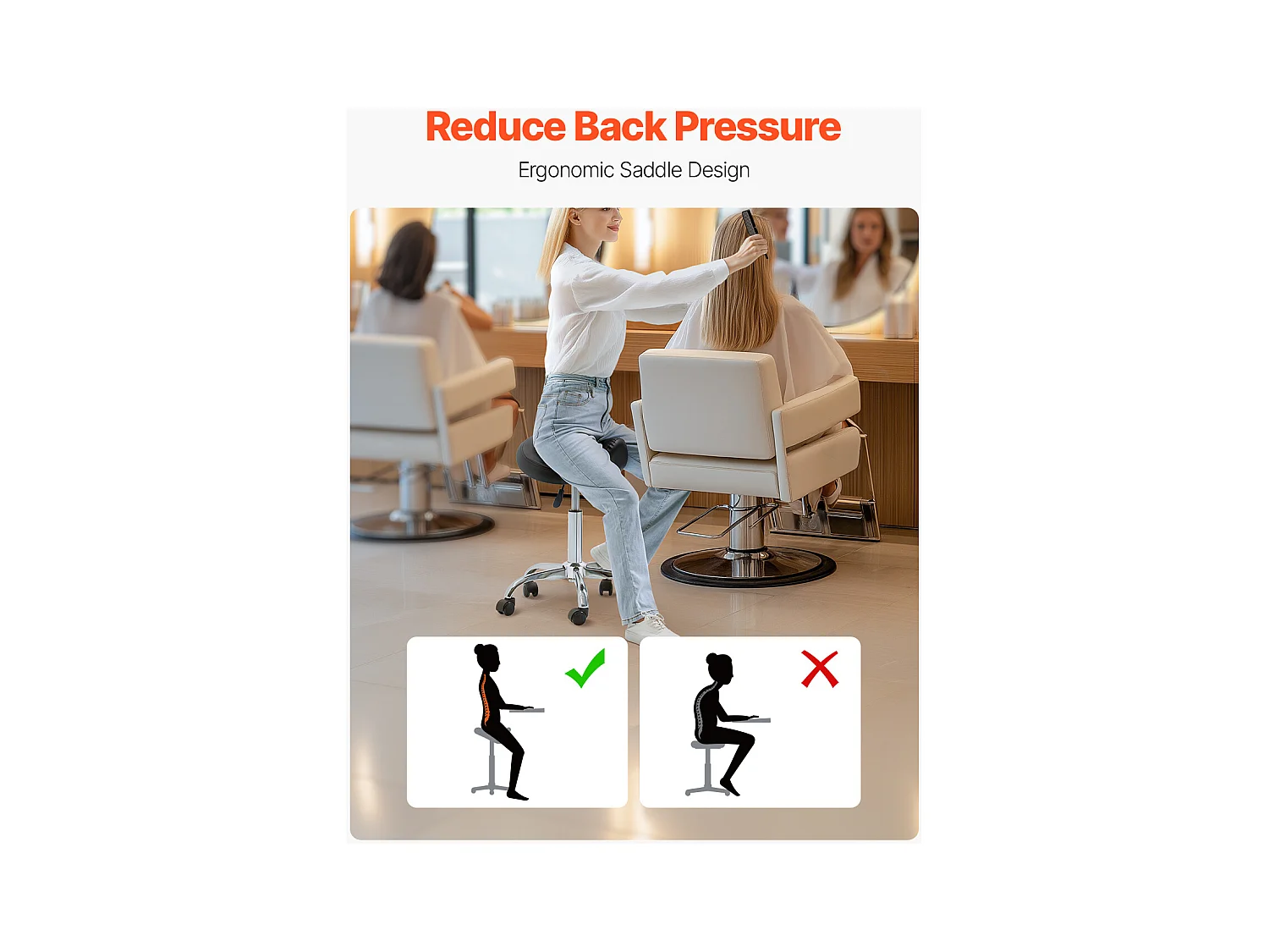 Tabouret Selle Ergonomique, SucceBuy Tabouret de Selle à Roulettes en Cuir PU Réglable Noir