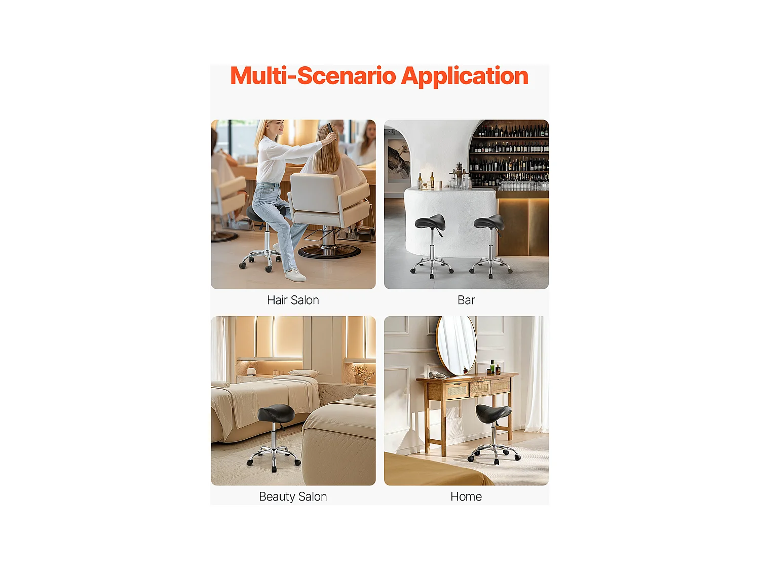 Tabouret Selle Ergonomique, SucceBuy Tabouret de Selle à Roulettes en Cuir PU Réglable Noir