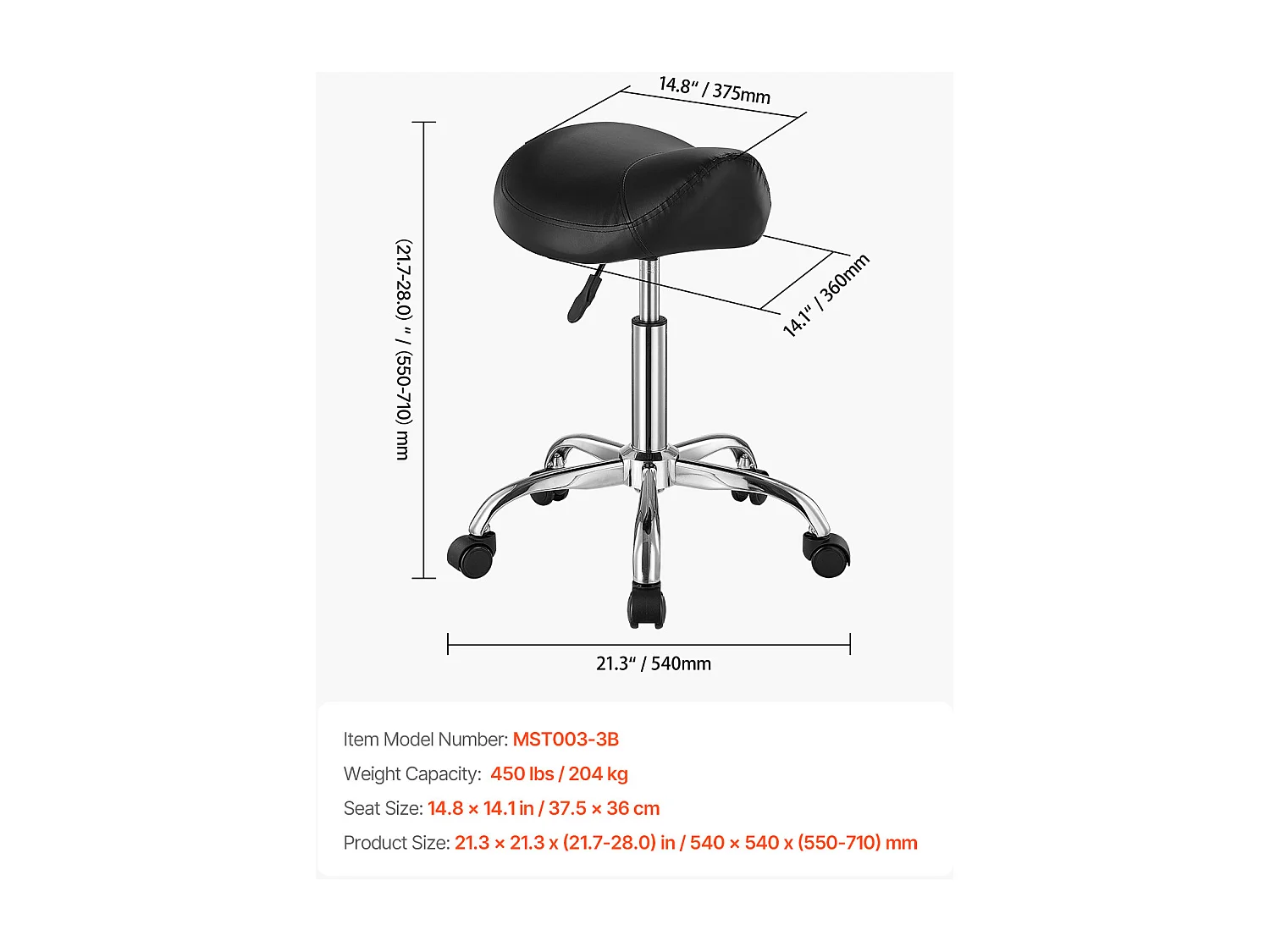 Tabouret Selle Ergonomique, SucceBuy Tabouret de Selle à Roulettes en Cuir PU Réglable Noir