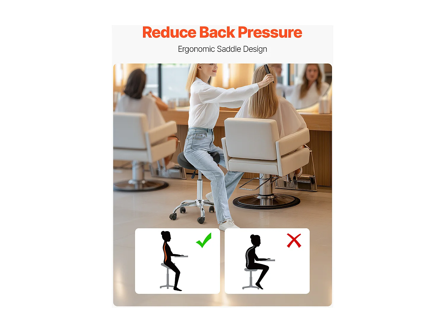 Tabouret Selle Ergonomique, SucceBuy Tabouret de Selle à Roulettes en Cuir PU Réglable Noir