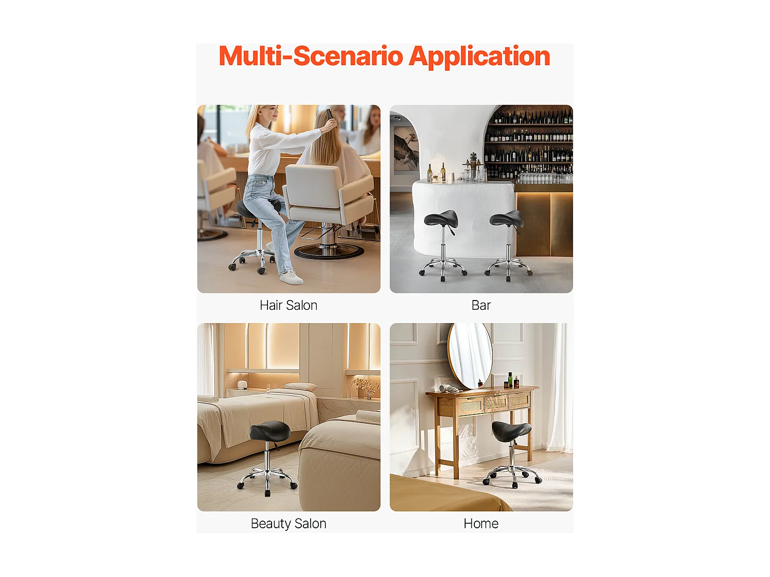 Tabouret Selle Ergonomique, SucceBuy Tabouret de Selle à Roulettes en Cuir PU Réglable Noir