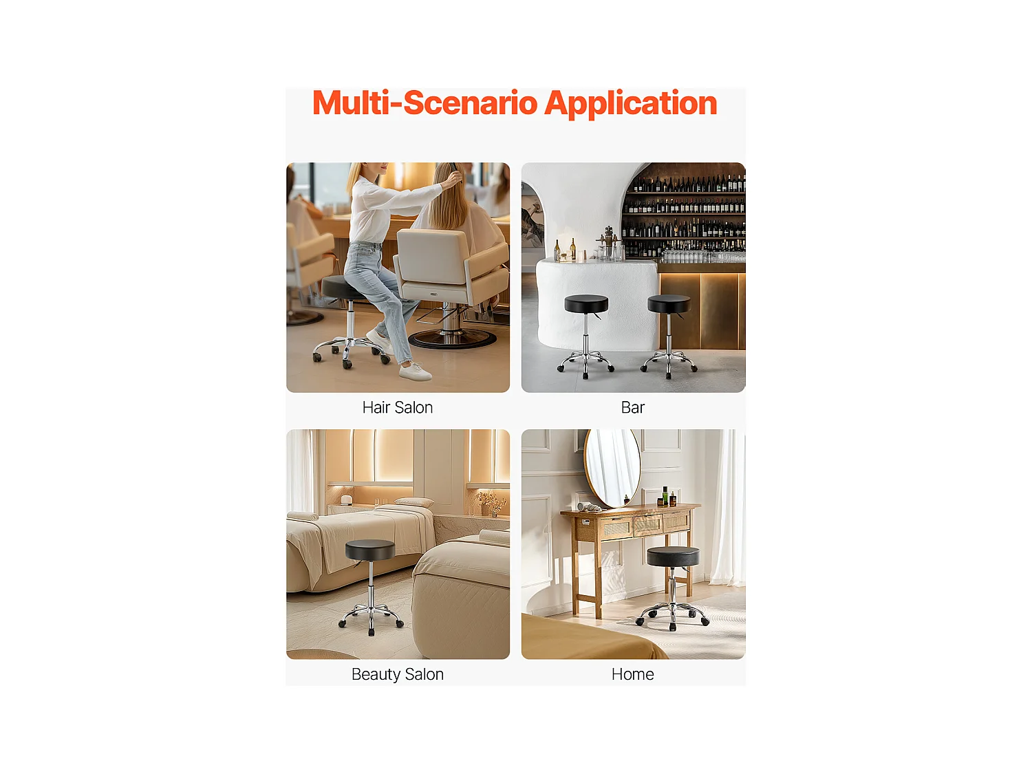 Tabouret de Travail, SucceBuy Tabouret à Roulettes Rond Noir, Hauteur Réglable, Pivotant, 204 kg