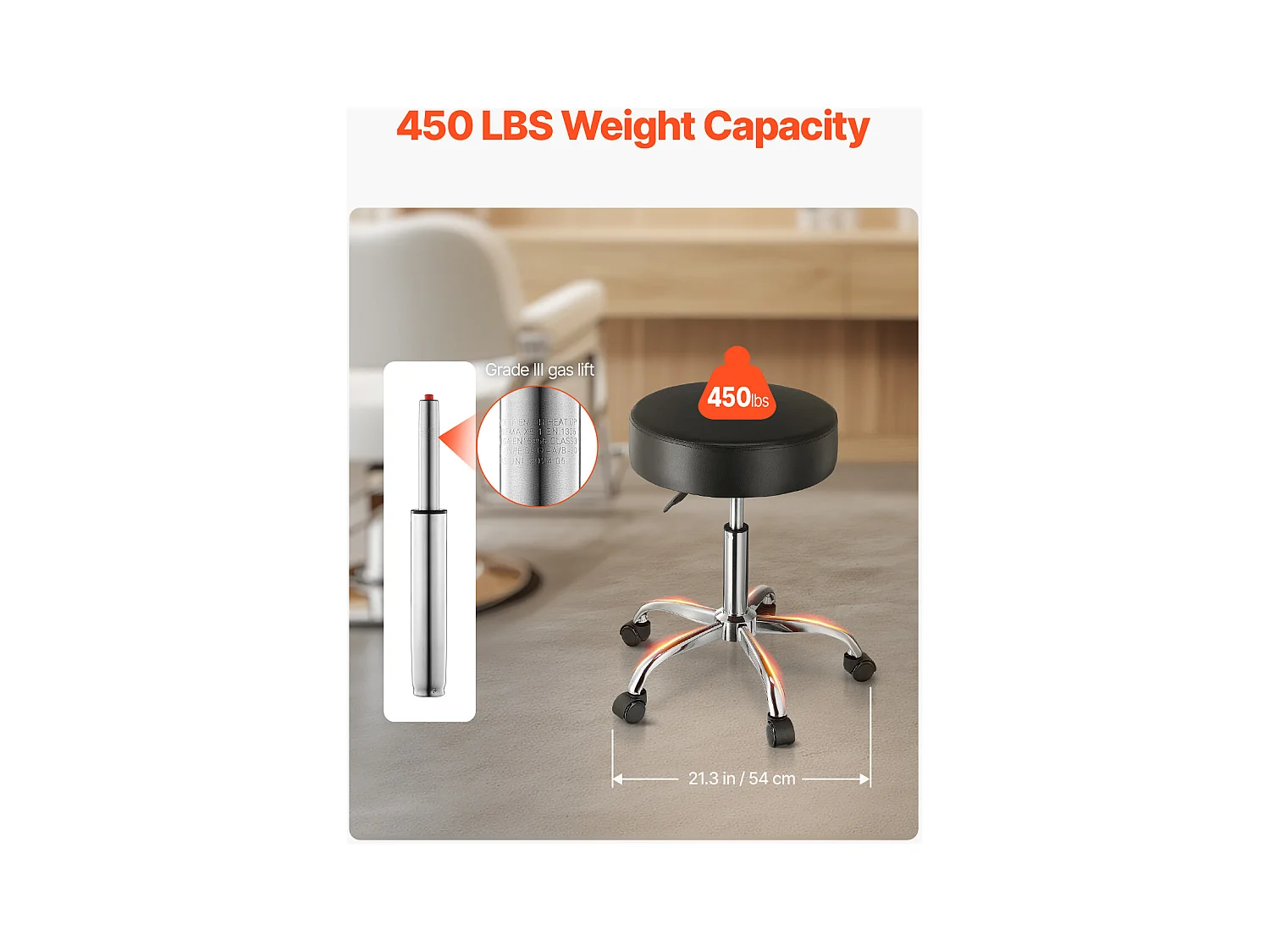 Tabouret de Travail, SucceBuy Tabouret à Roulettes Rond Noir, Hauteur Réglable, Pivotant, 204 kg