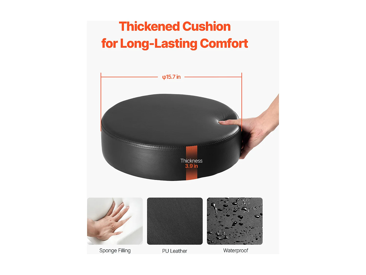 Taburete de Trabajo SucceBuy, Redondo, Negro, con Ruedas, Altura Ajustable, Giratorio, 204 kg