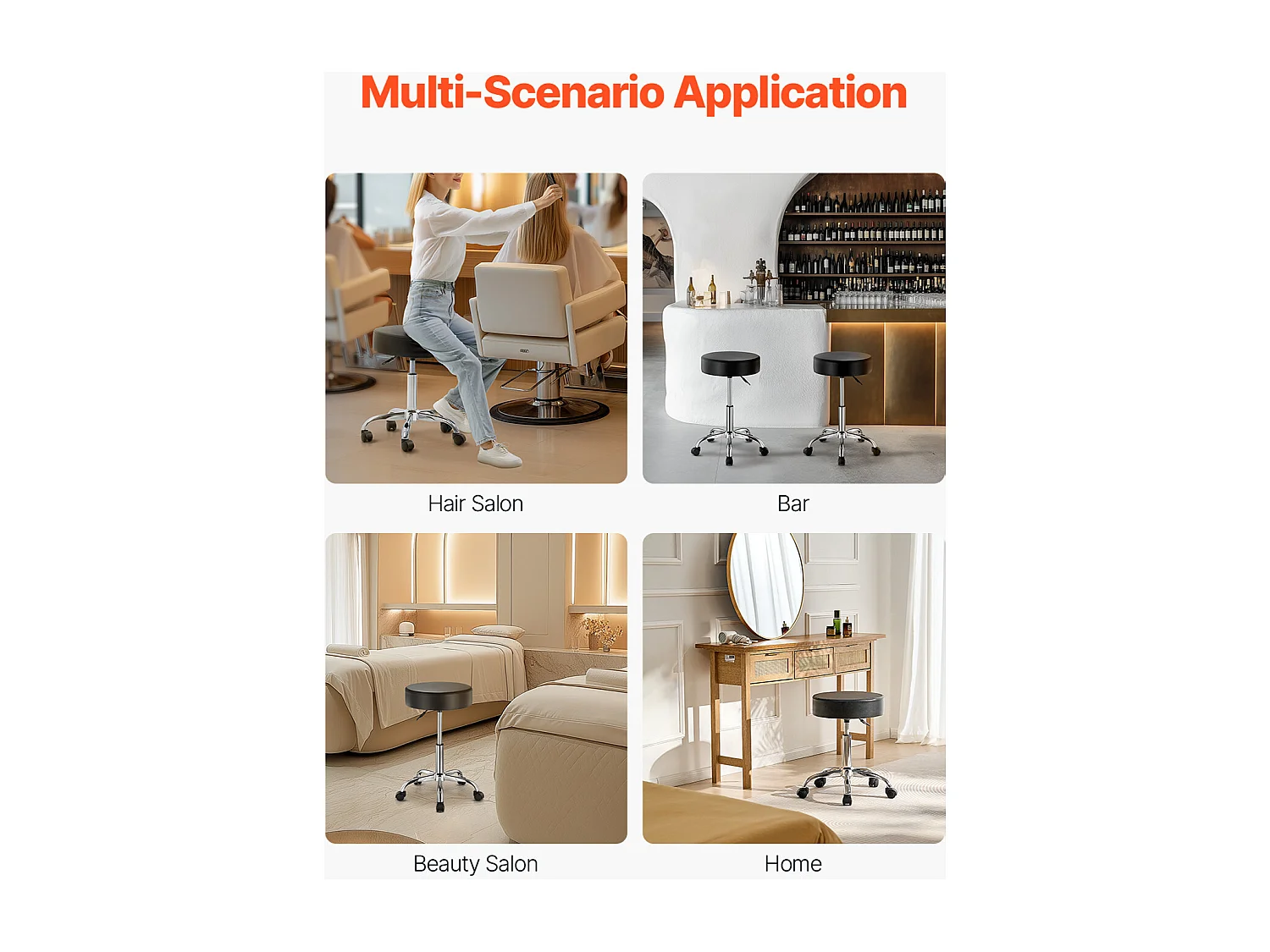 Taburete de Trabajo SucceBuy, Redondo, Negro, con Ruedas, Altura Ajustable, Giratorio, 204 kg