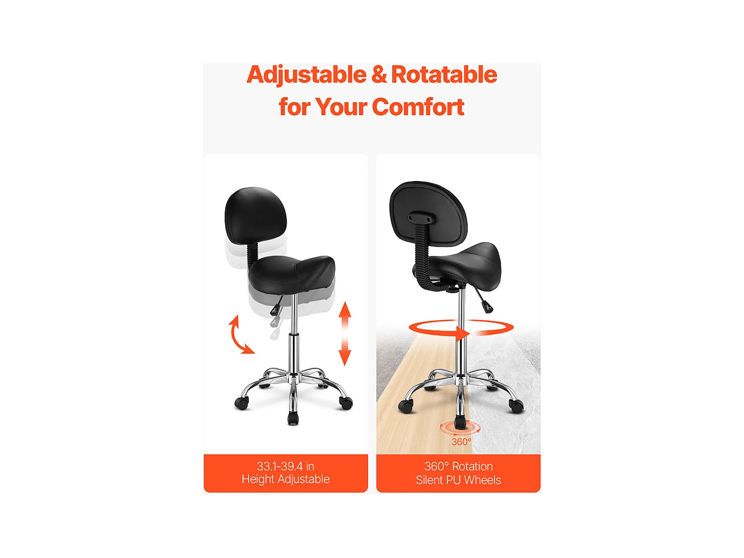 Tabouret Selle Ergonomique, SucceBuy Tabouret de Selle avec Dossier en Cuir PU Réglable en Hauteur Noir