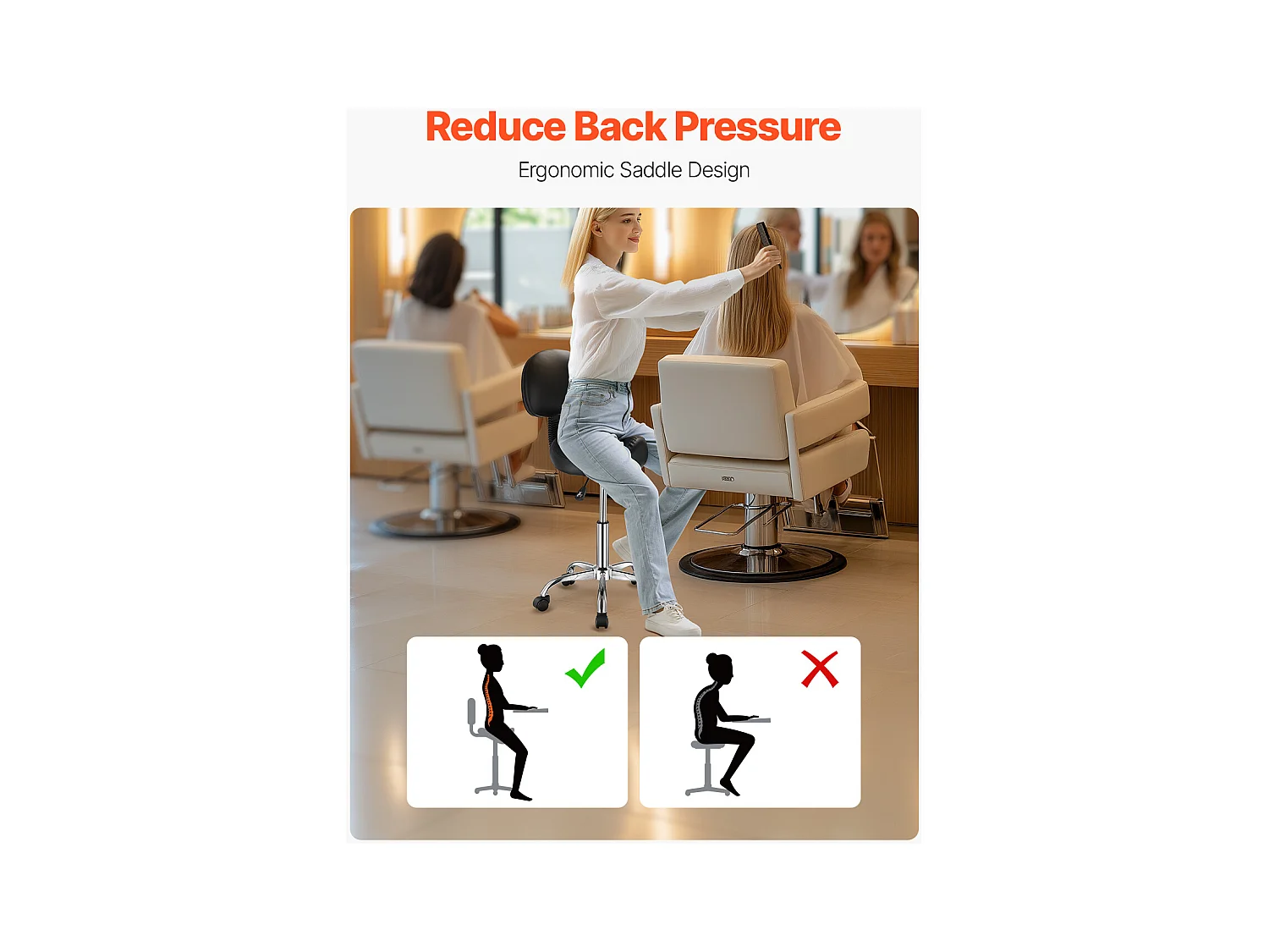 Tabouret Selle Ergonomique, SucceBuy Tabouret de Selle avec Dossier en Cuir PU Réglable en Hauteur Noir