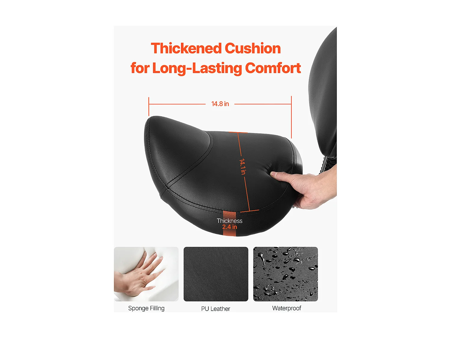 Banco Ergonómico Tipo Sela, SucceBuy Banco Tipo Sela com Encosto em Pele PU com Altura Ajustável, Preto