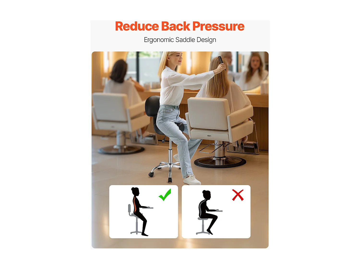 Banco Ergonómico Tipo Sela, SucceBuy Banco Tipo Sela com Encosto em Pele PU com Altura Ajustável, Preto