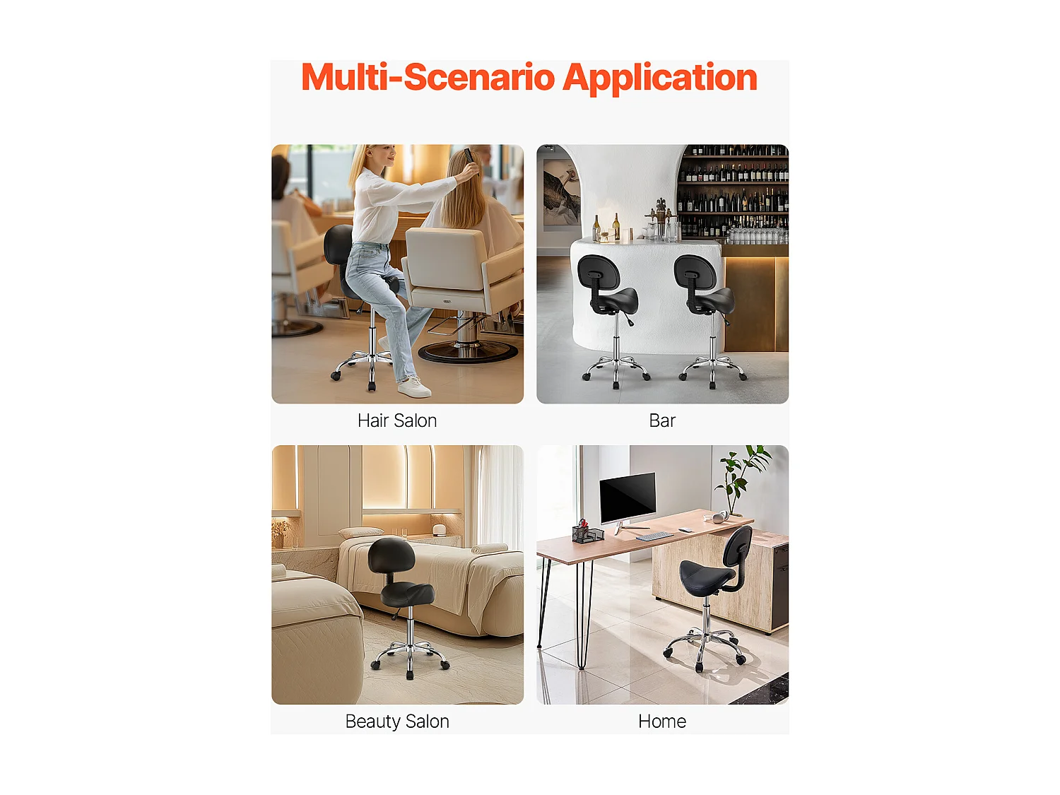 Banco Ergonómico Tipo Sela, SucceBuy Banco Tipo Sela com Encosto em Pele PU com Altura Ajustável, Preto