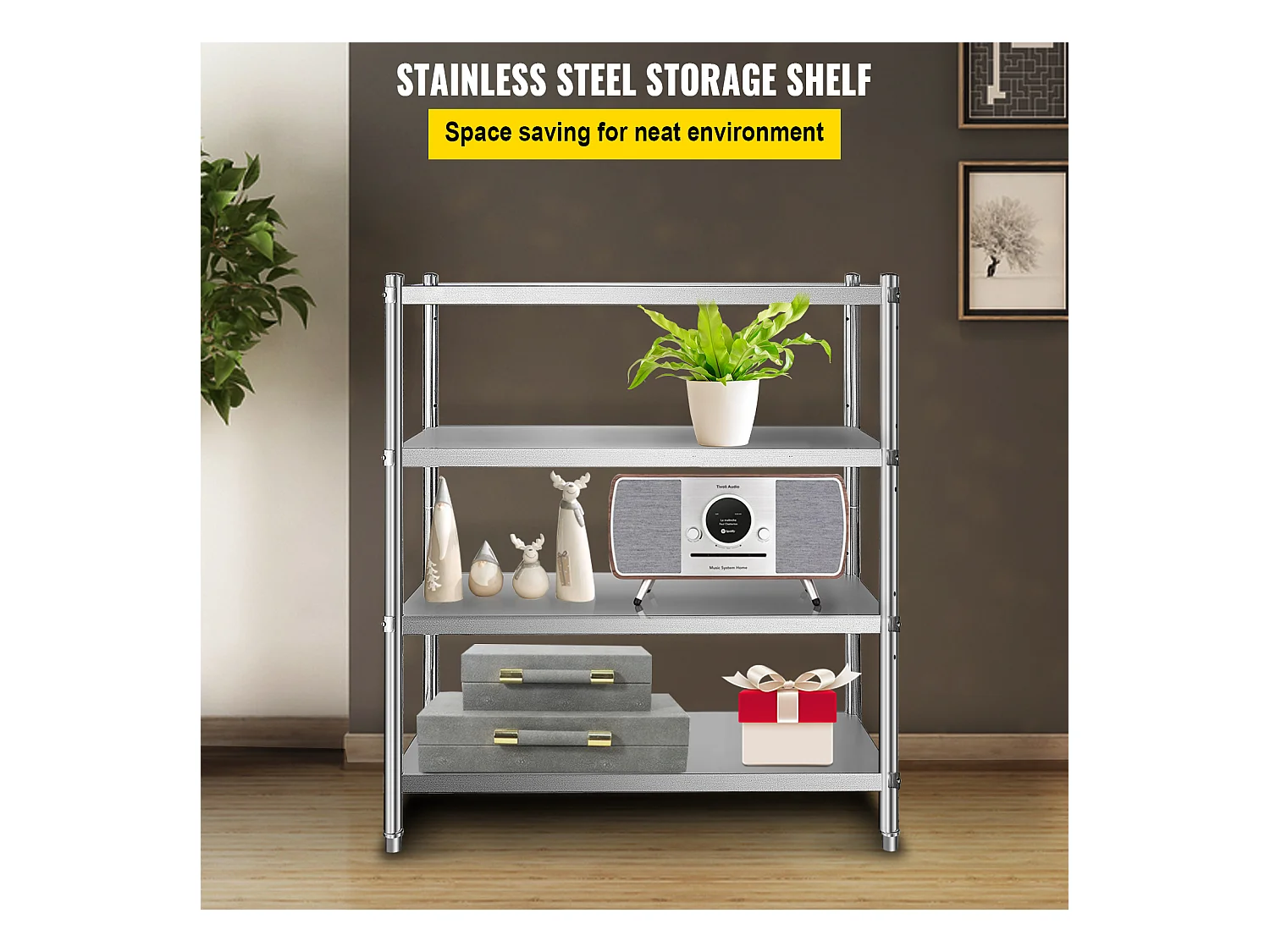 Rayonnages, SucceBuy Étagère en Acier Inoxydable, 4 Étagères, 122 x 48 x 150 CM, Capacité de Charge de 600 KG