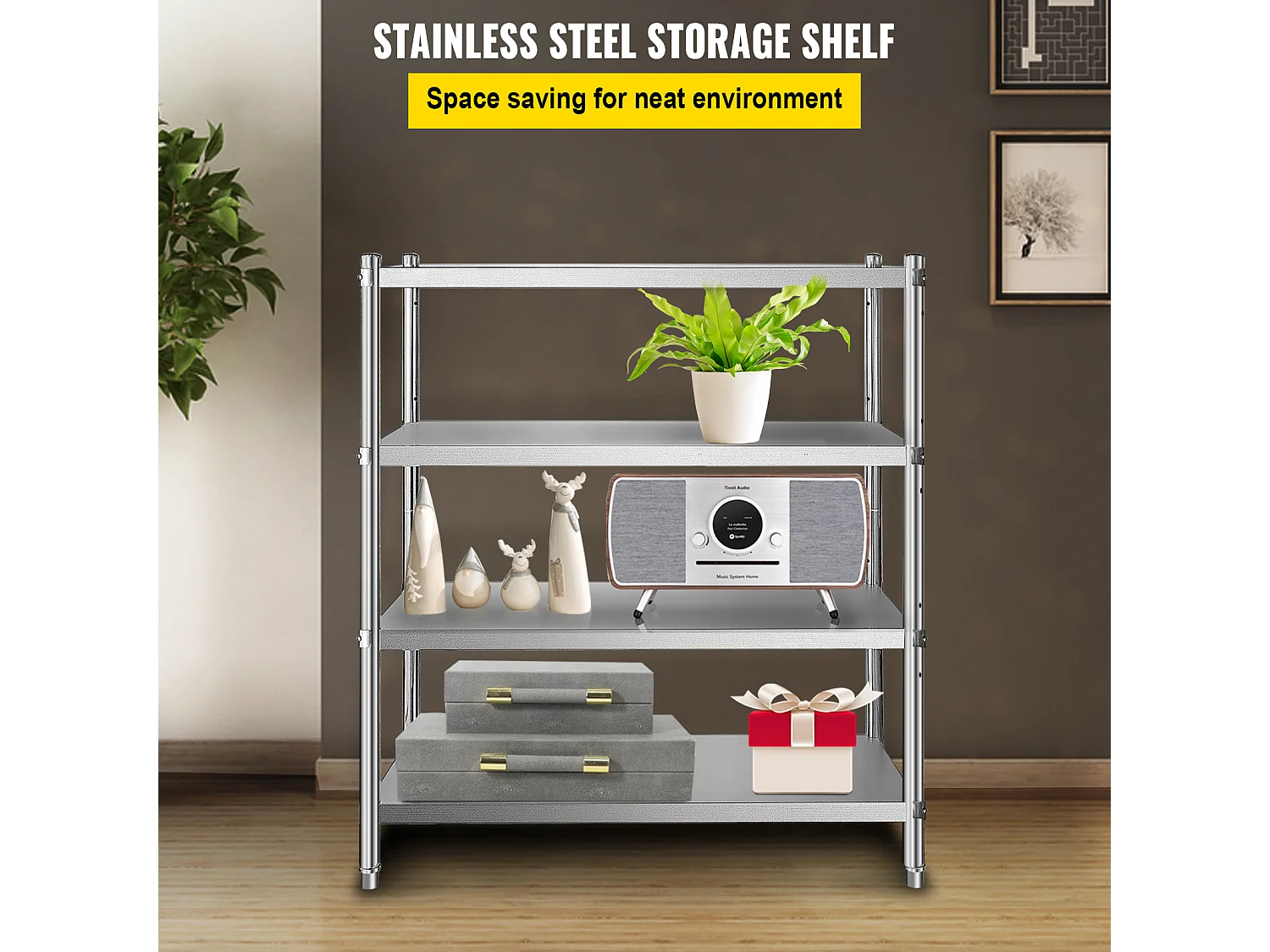 Rayonnages, SucceBuy Étagère en Acier Inoxydable, 4 Étagères, 122 x 48 x 150 CM, Capacité de Charge de 600 KG