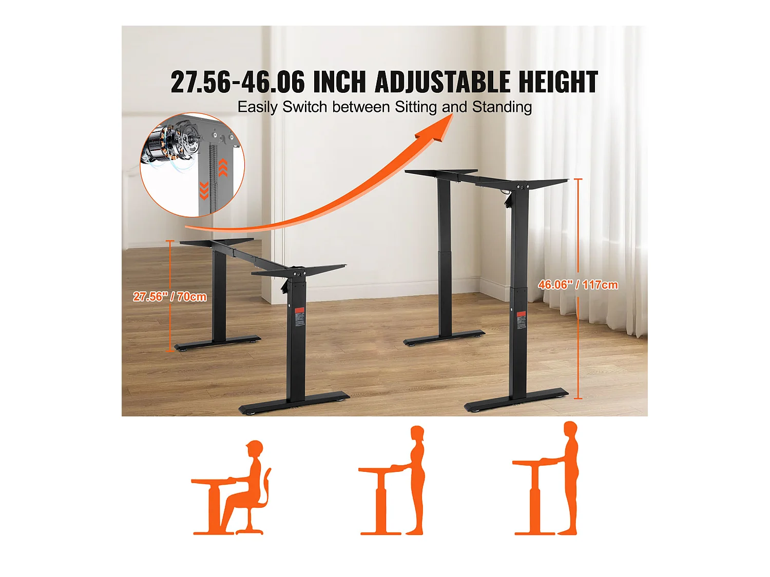 Cadre Debout de Bureau Électrique, SucceBuy, Station de Travail Debout, Réglable 70 À 117cm H, Équipement de Bureau Électrique pour Travail Debout