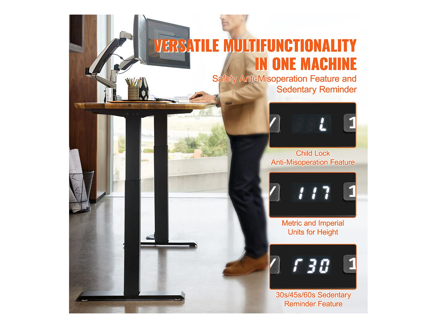 Cadre Debout de Bureau Électrique, SucceBuy, Station de Travail Debout, Réglable 70 À 117cm H, Équipement de Bureau Électrique pour Travail Debout