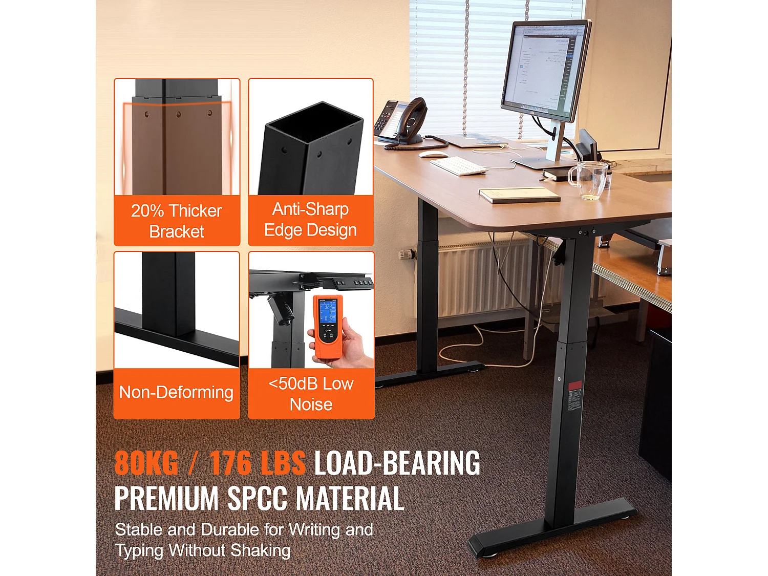 Cadre Debout de Bureau Électrique, SucceBuy, Station de Travail Debout, Réglable 70 À 117cm H, Équipement de Bureau Électrique pour Travail Debout