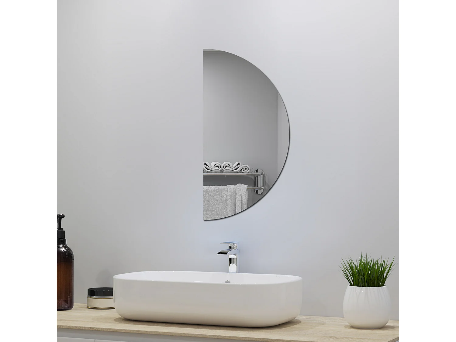 AICA Spiegel Halbrund Spiegel 80cm Wandspiegel für Badezimmer - D4 Serie