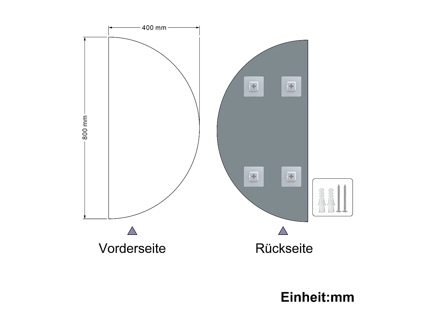 AICA Spiegel Halbrund Spiegel 80cm Wandspiegel für Badezimmer - D4 Serie
