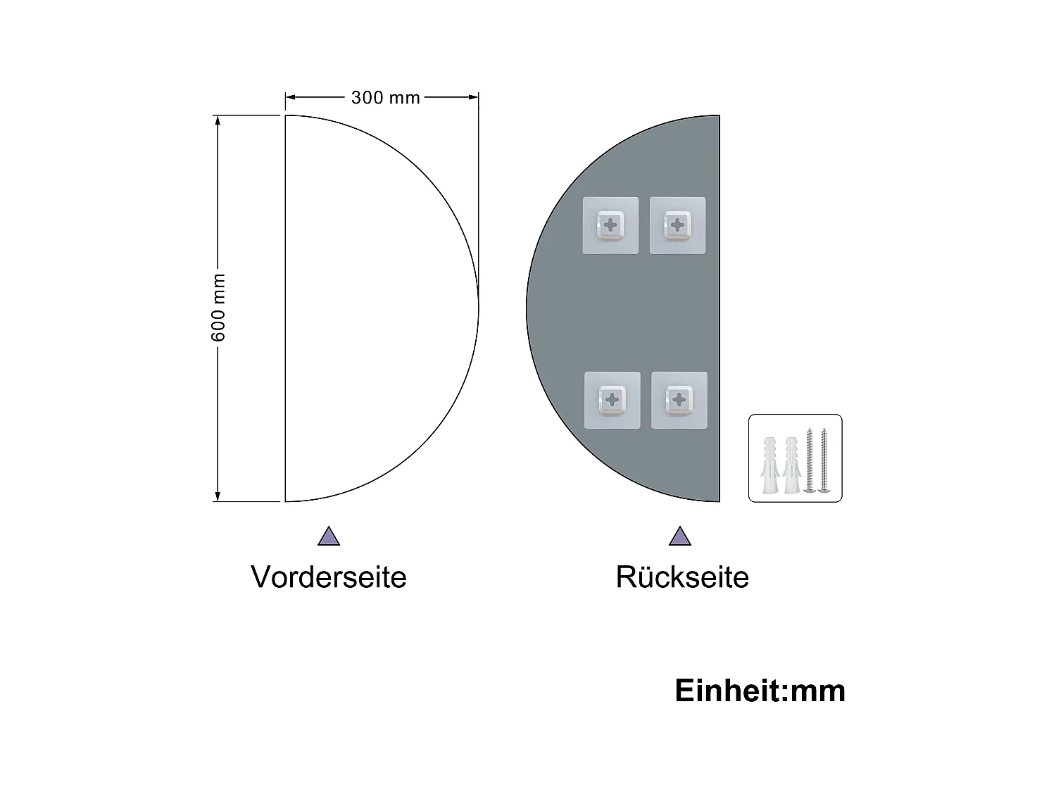 AICA Spiegel Halbrund Spiegel 60cm Wandspiegel für Badezimmer - D4 Serie