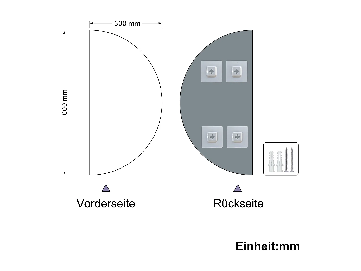 AICA Spiegel Halbrund Spiegel 60cm Wandspiegel für Badezimmer - D4 Serie