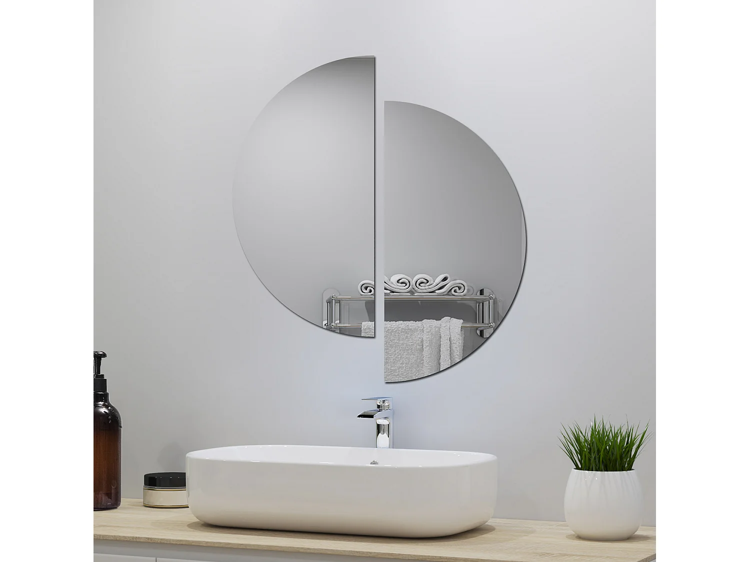 AICA Spiegel Halbrund Spiegel 60cm Wandspiegel für Badezimmer - D4 Serie