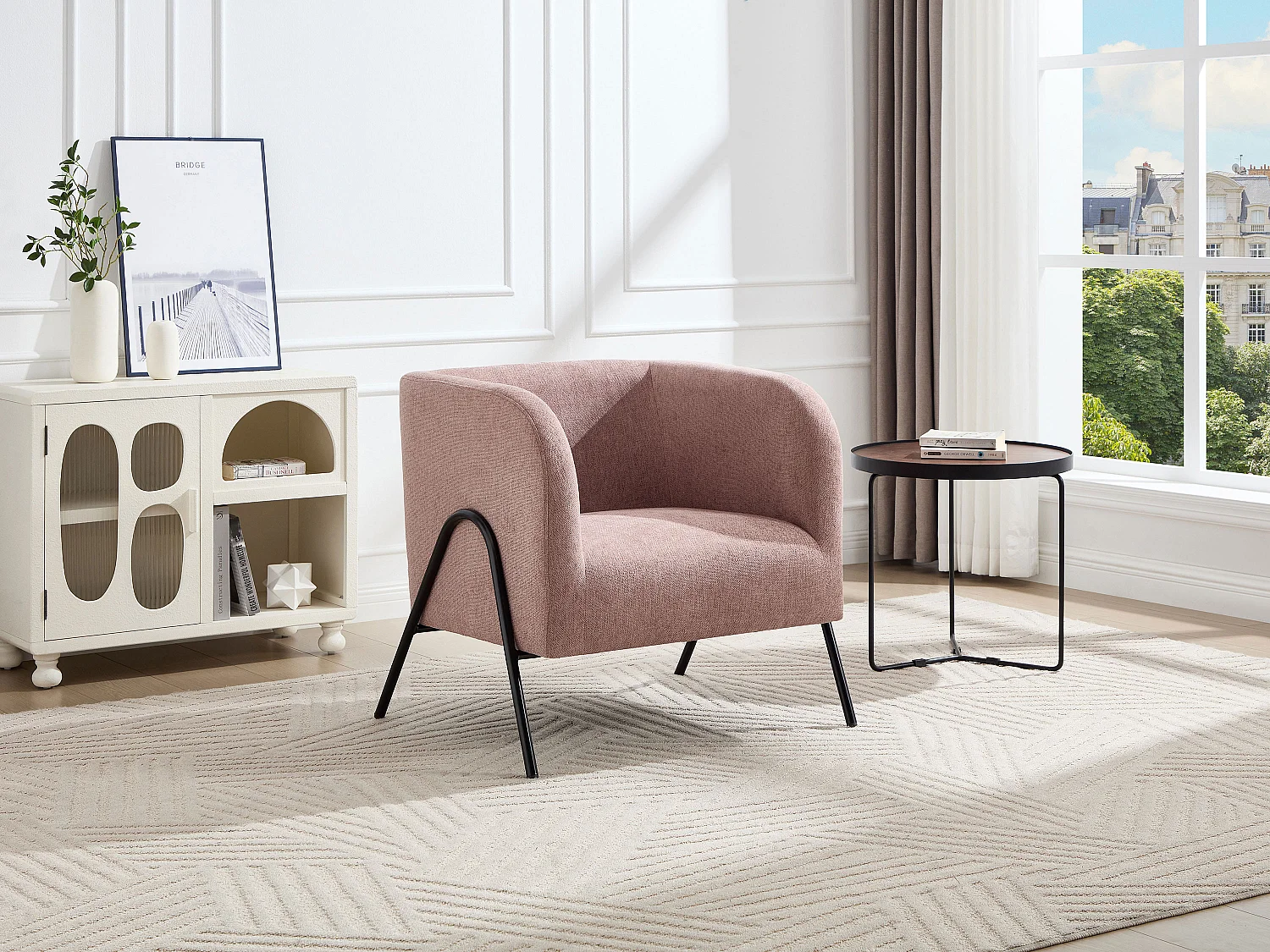 Fauteuil en tissu rose BLINODA