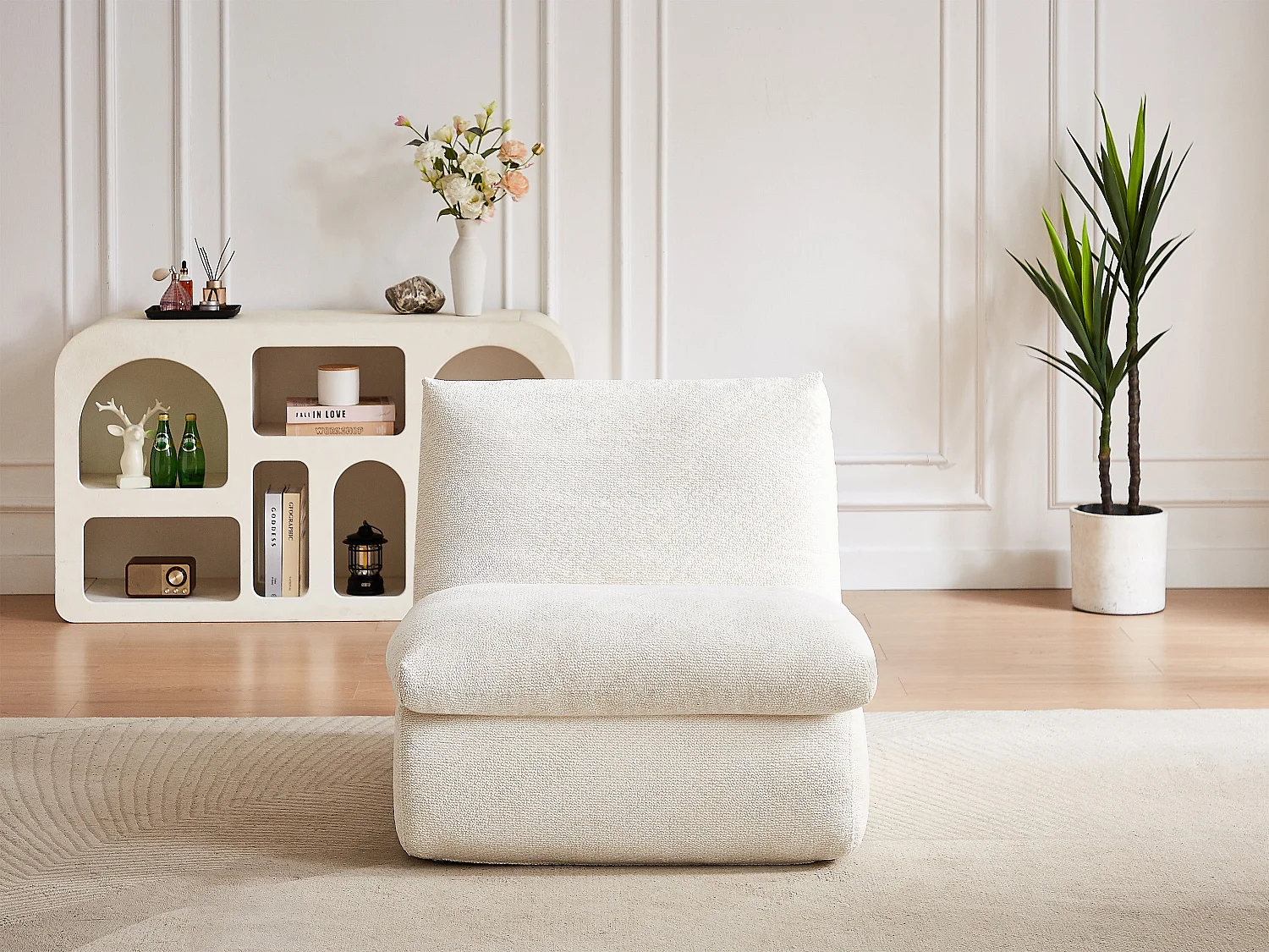 Fauteuil en tissu texturé blanc ivoire LOLEVA