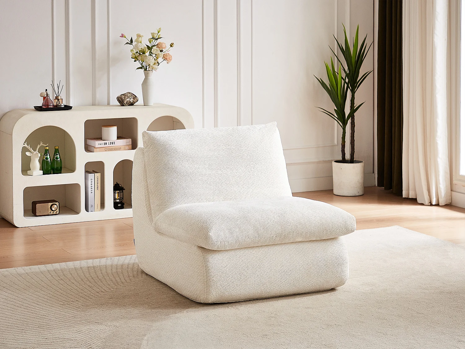 Fauteuil en tissu texturé blanc ivoire LOLEVA