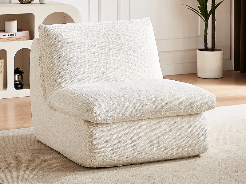 Fauteuil en tissu texturé blanc ivoire LOLEVA