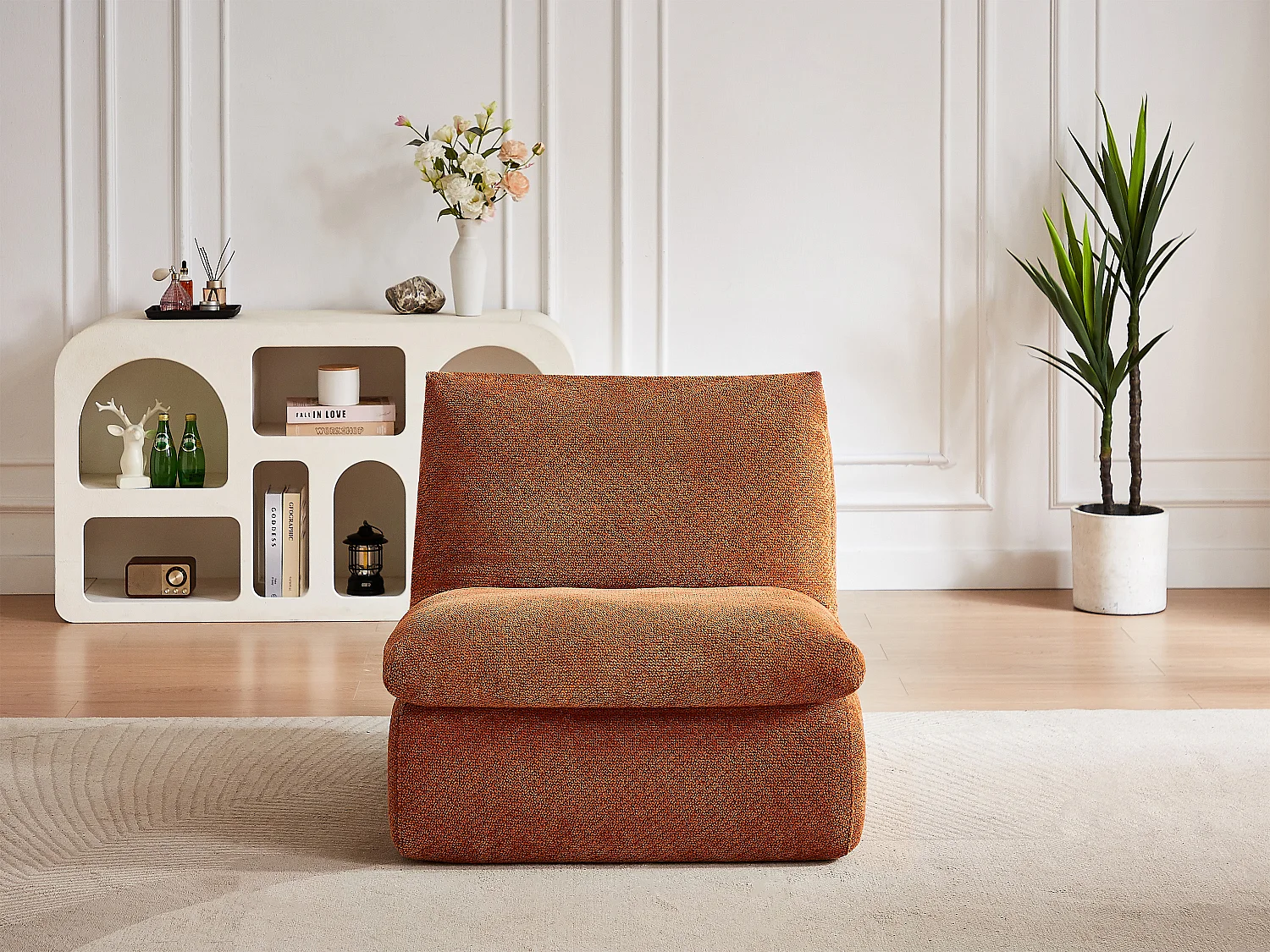 Fauteuil en tissu texturé terracotta LOLEVA