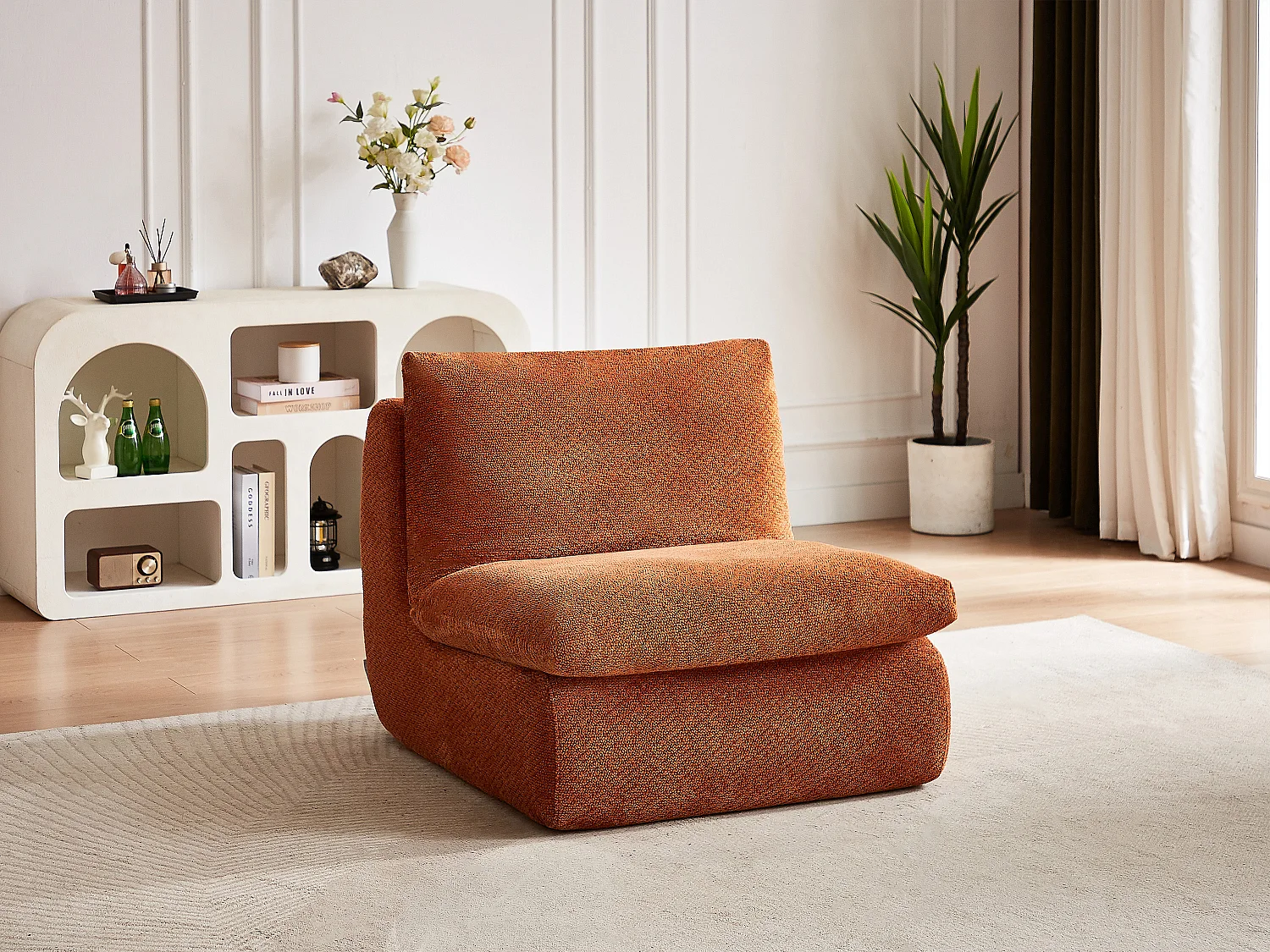 Fauteuil en tissu texturé terracotta LOLEVA