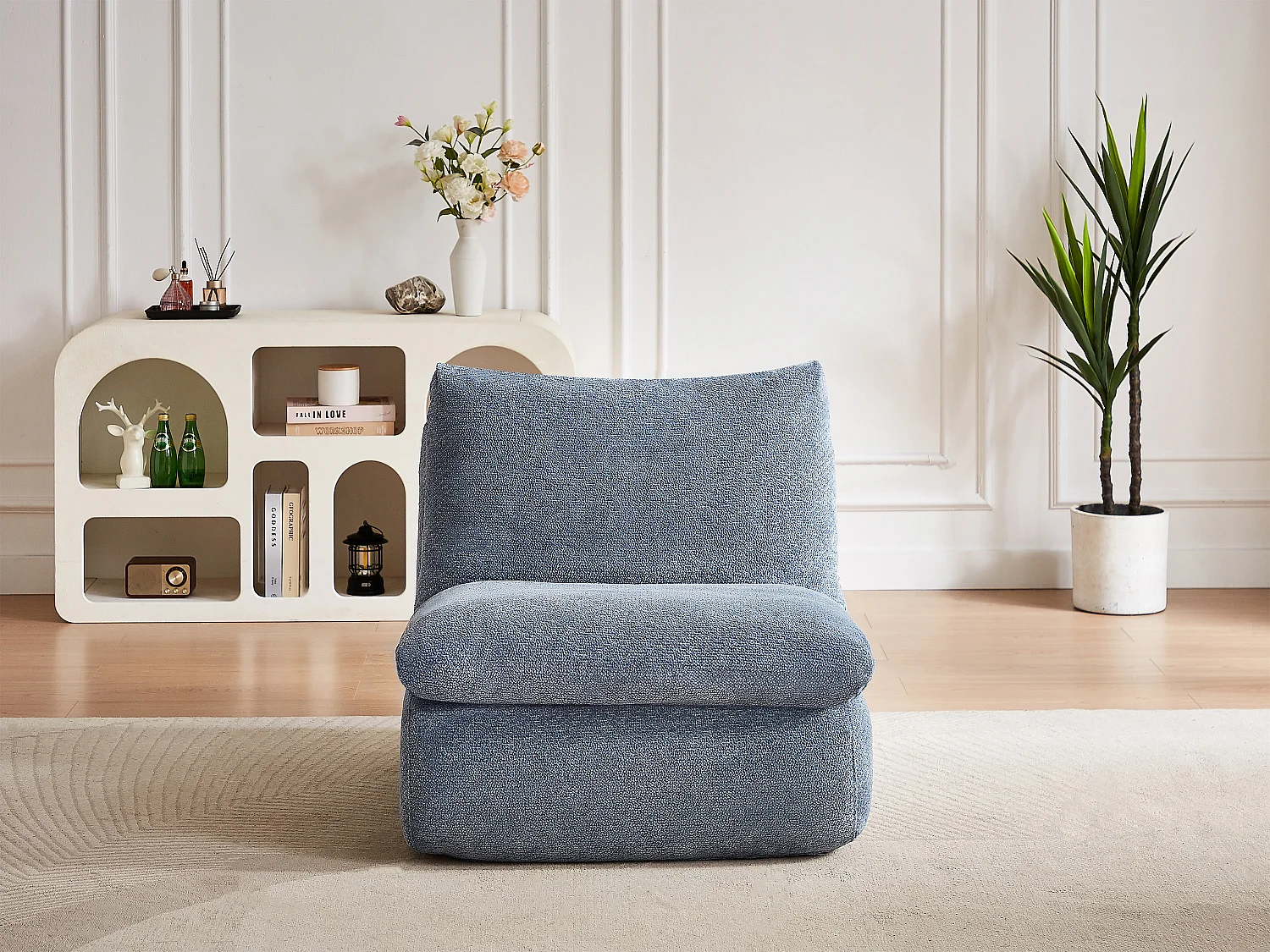 Fauteuil en tissu texturé bleu LOLEVA
