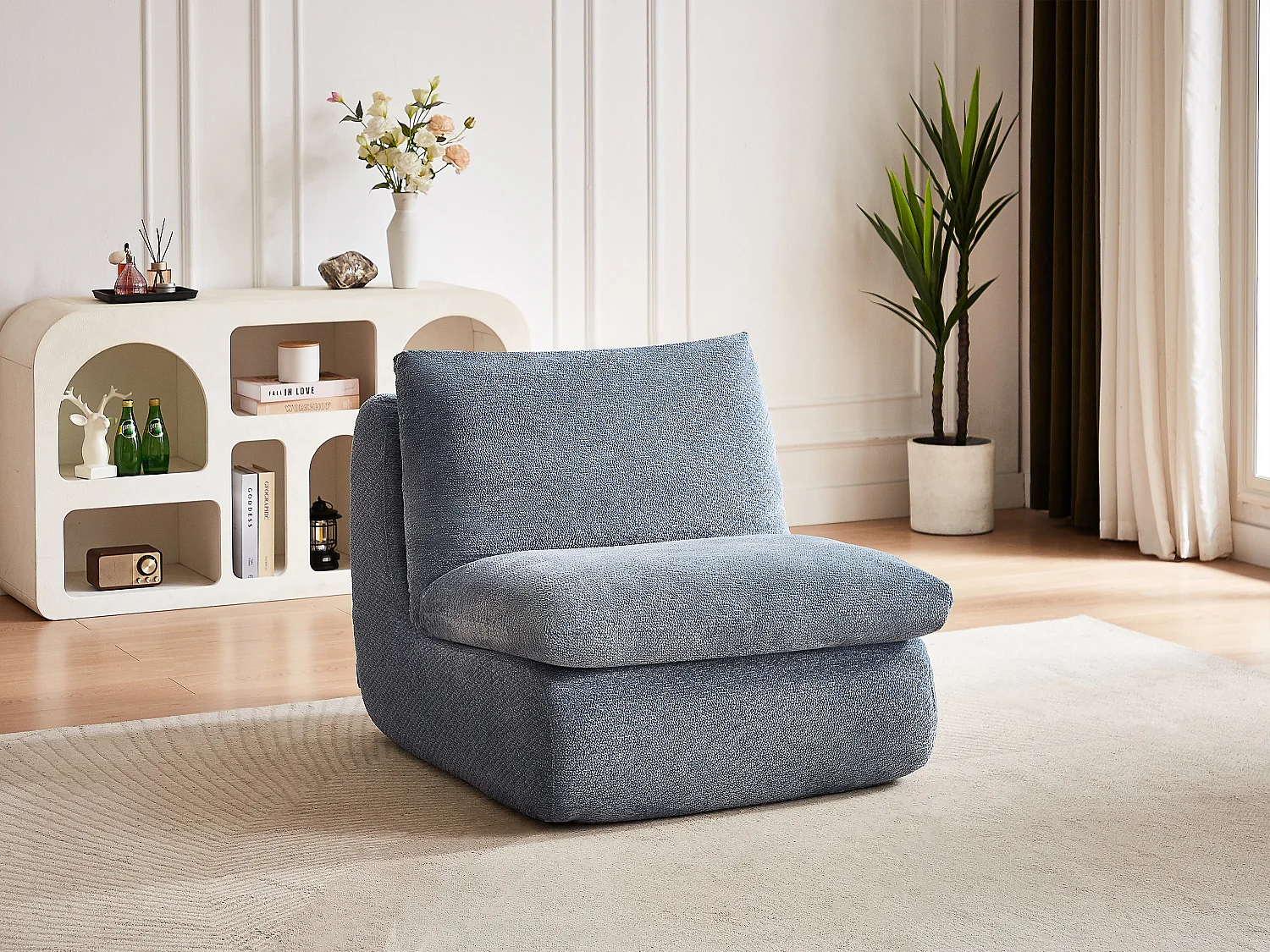 Fauteuil en tissu texturé bleu LOLEVA
