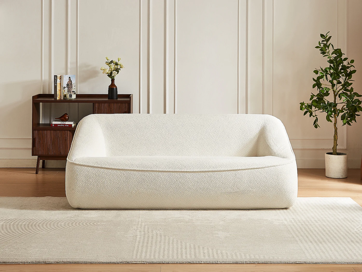 Canapé 3 places en tissu texturé beige KIREBA