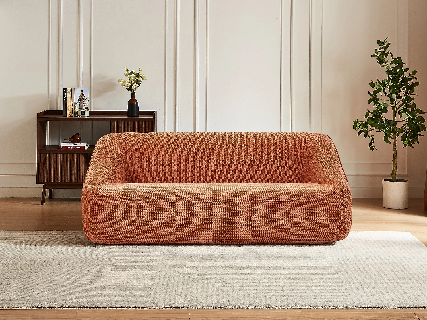 Canapé 3 places en tissu texturé terracotta KIREBA