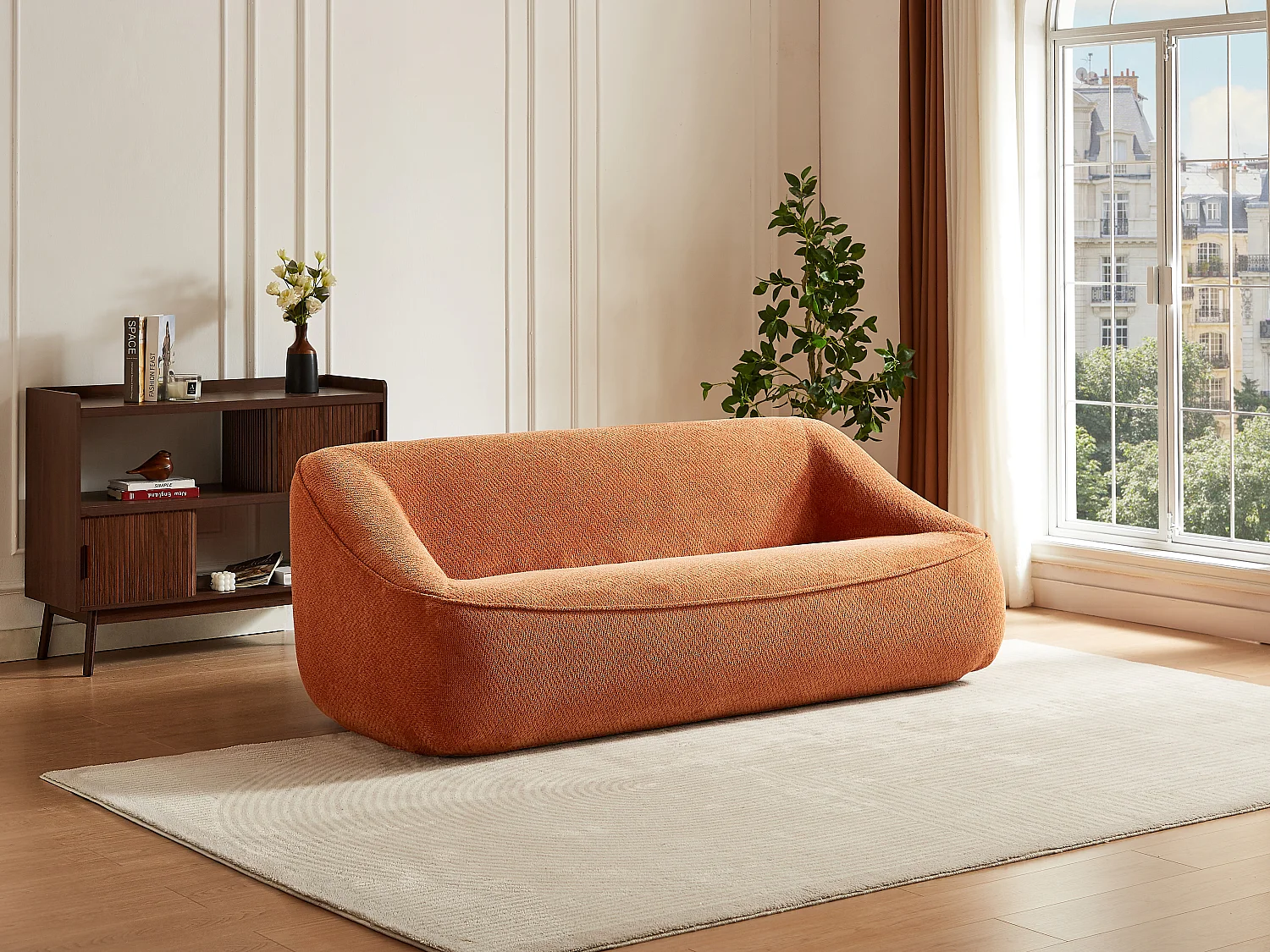 Canapé 3 places en tissu texturé terracotta KIREBA