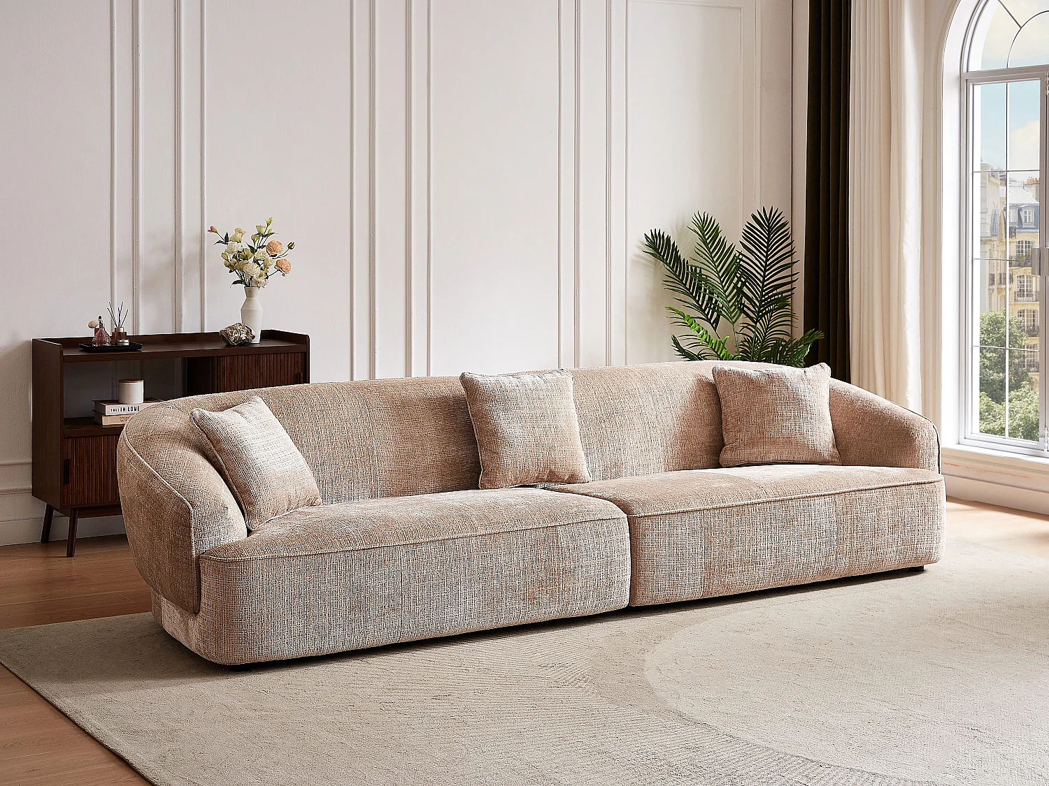 Canapé 4 places en tissu texturé beige ZULIAKA